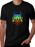 Rainbow Wolf Graphic Print Black T-Shirt