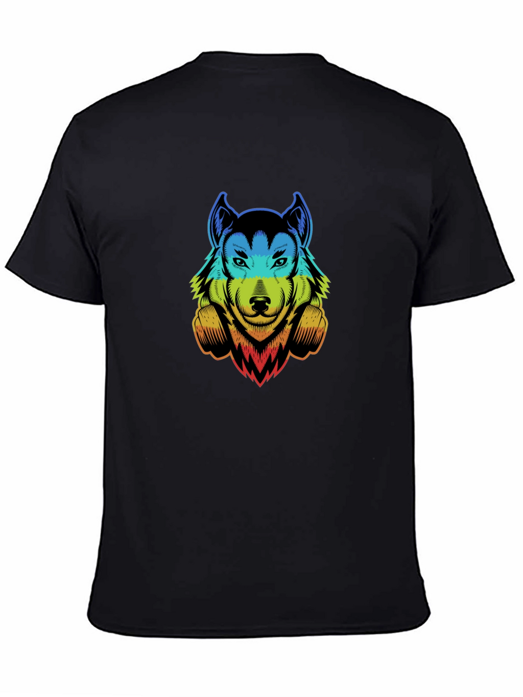 Rainbow Wolf Graphic Print Black T-Shirt