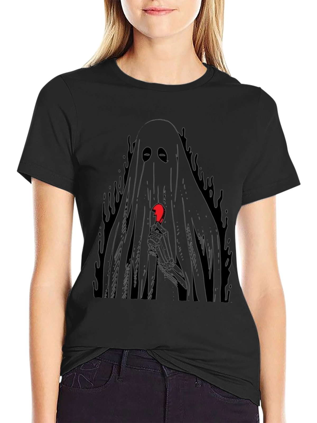Ghost Holding Broken Heart Graphic T-Shirt