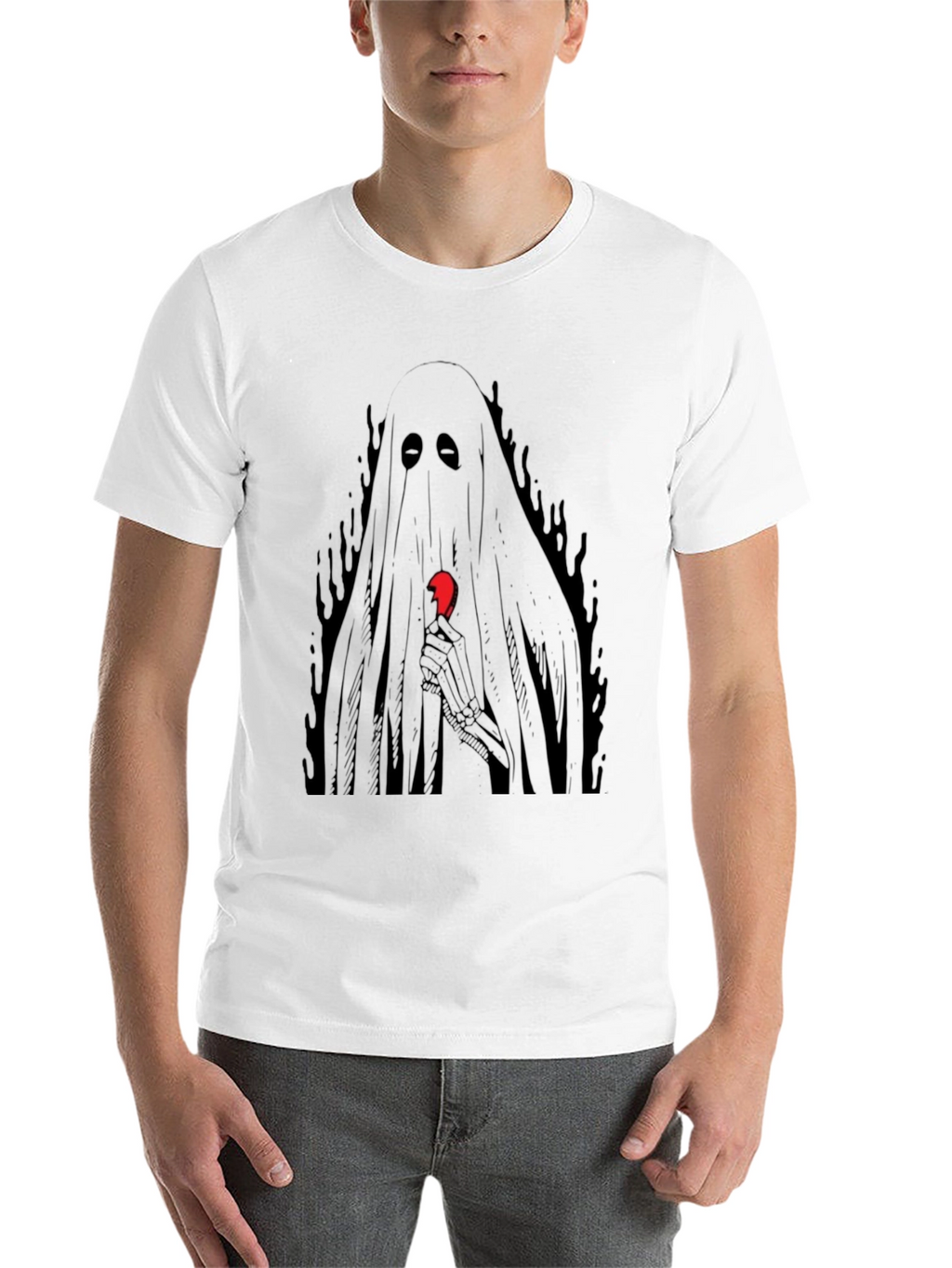 Ghost Holding Broken Heart Graphic T-Shirt