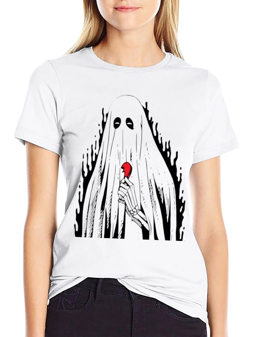 Ghost Holding Broken Heart Graphic T-Shirt