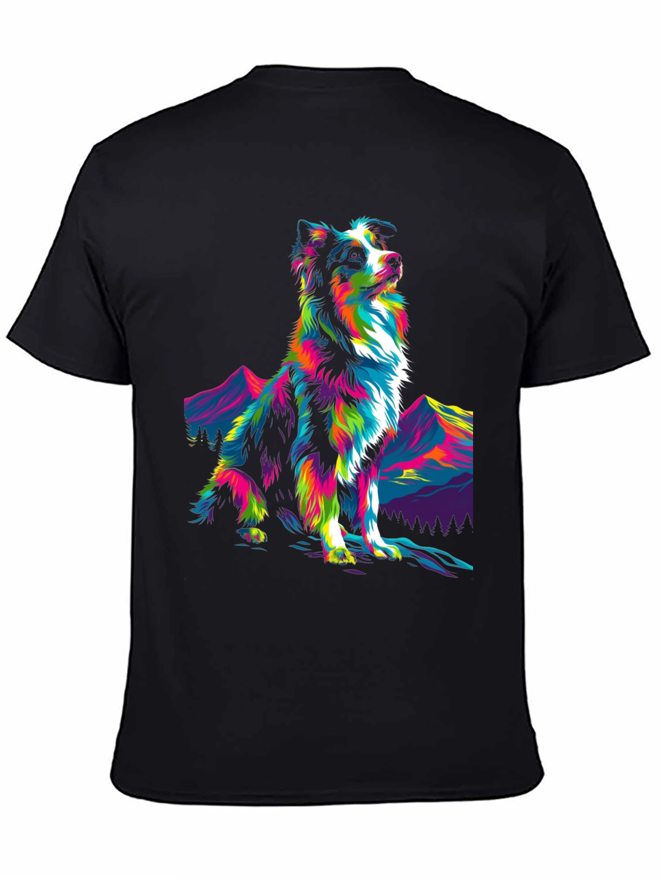 Psychedelic Dog Graphic Tee - Stylish Mens Black T-Shirt