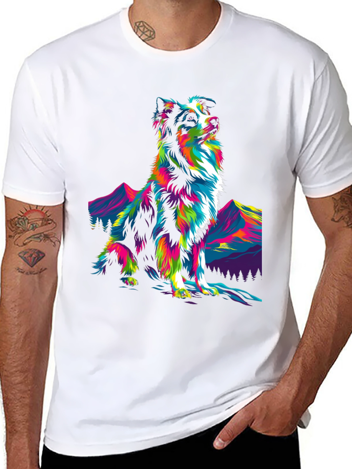 Psychedelic Dog Graphic Tee - Stylish Mens Black T-Shirt