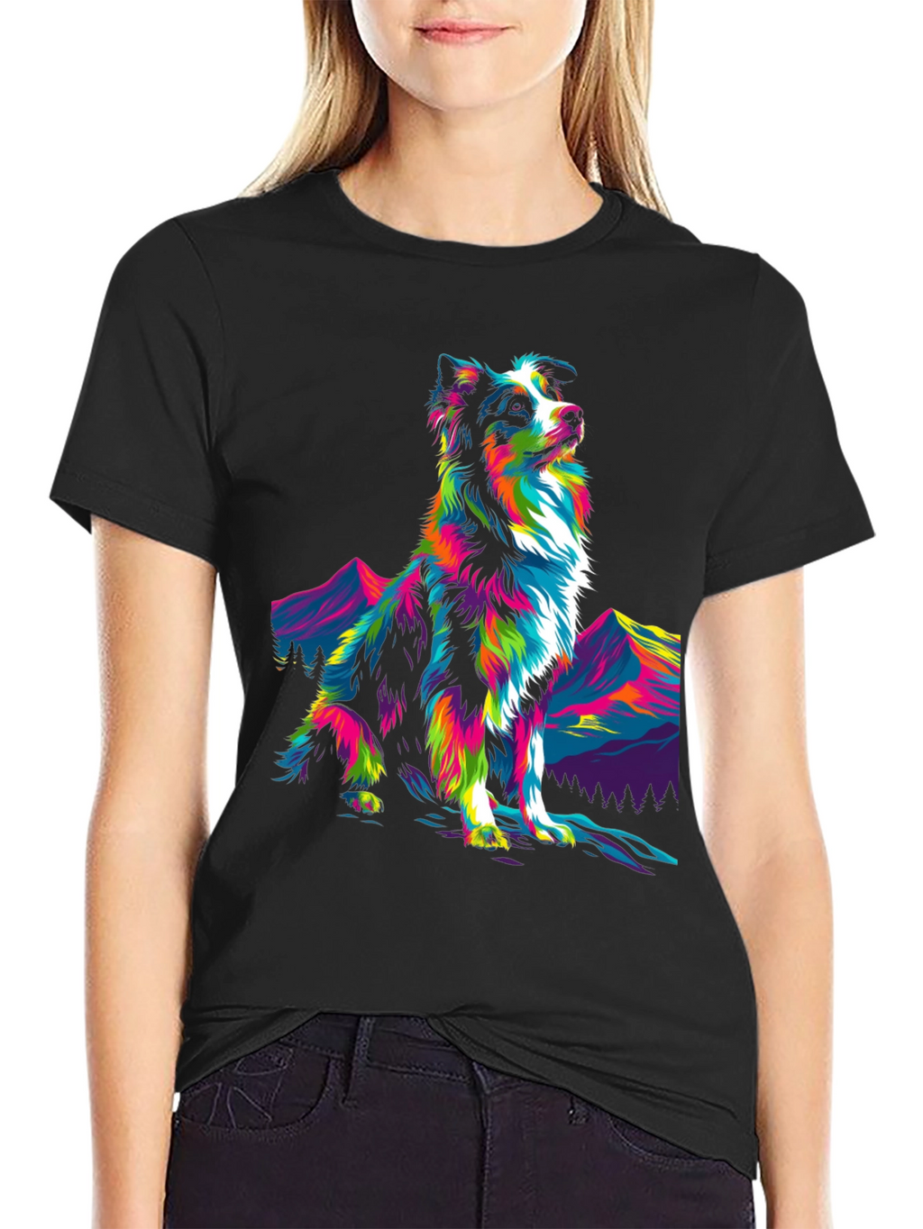 Psychedelic Dog Graphic Tee - Stylish Mens Black T-Shirt