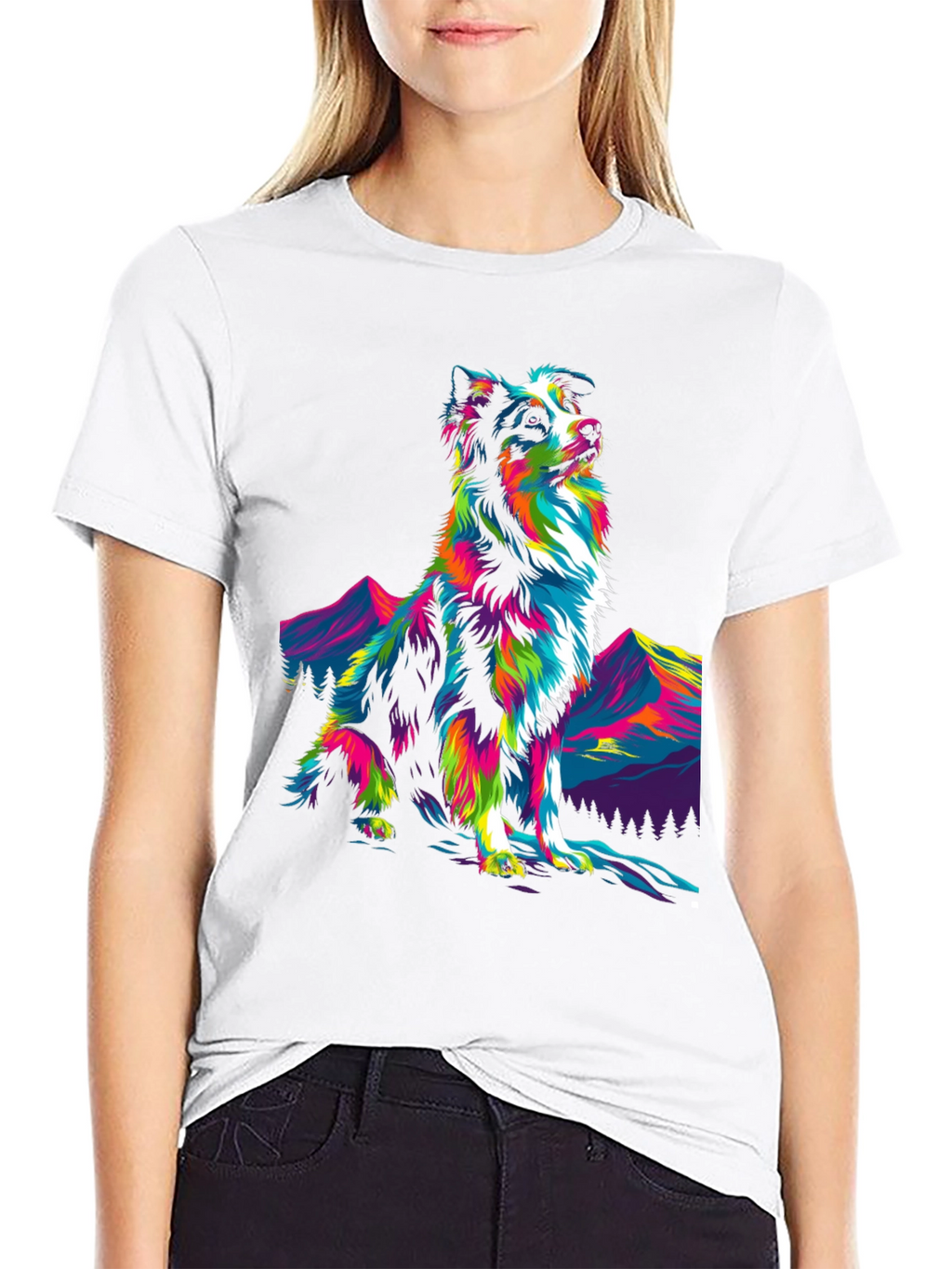Psychedelic Dog Graphic Tee - Stylish Mens Black T-Shirt