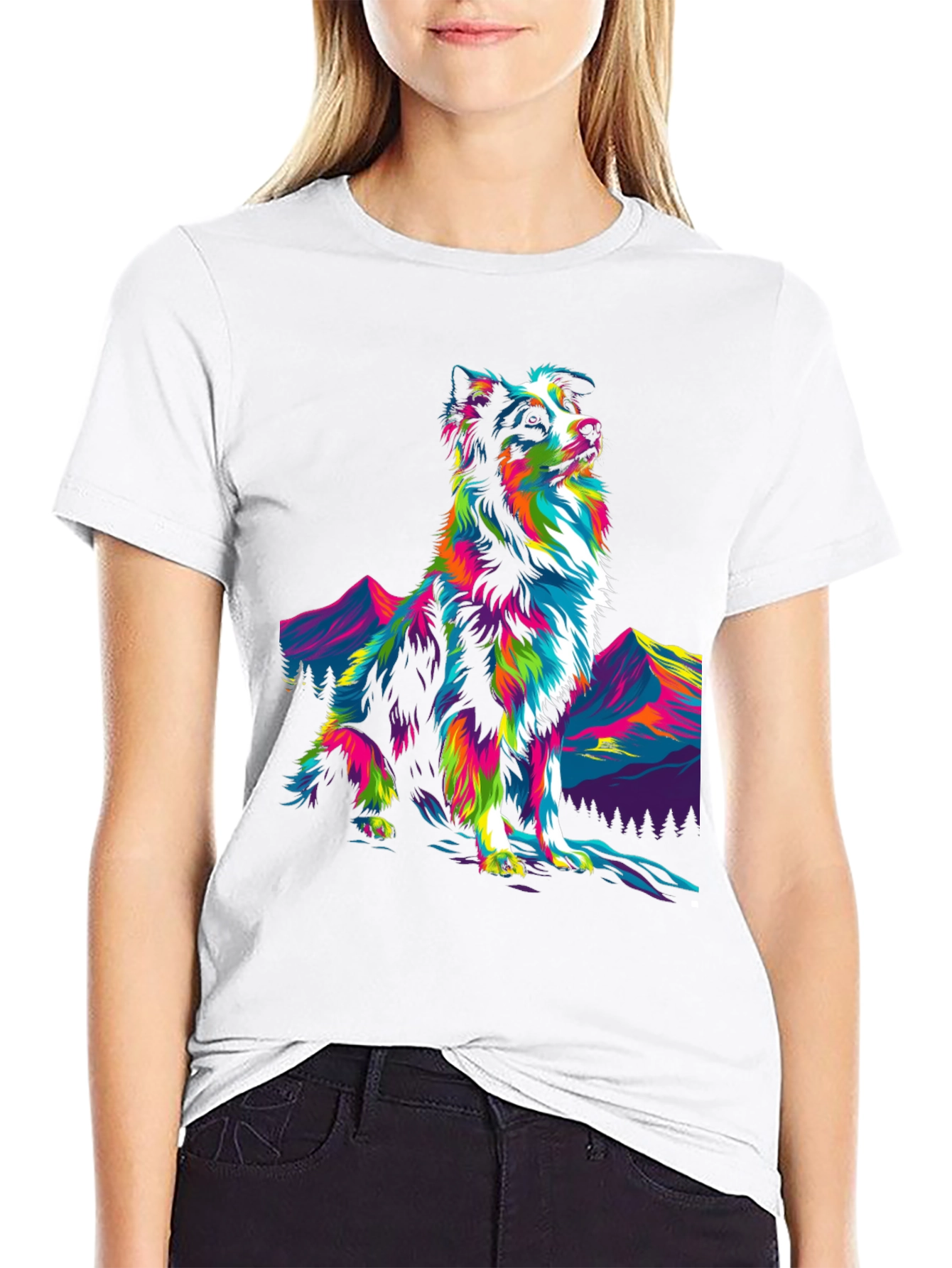 Psychedelic Dog Graphic Tee - Stylish Mens Black T-Shirt