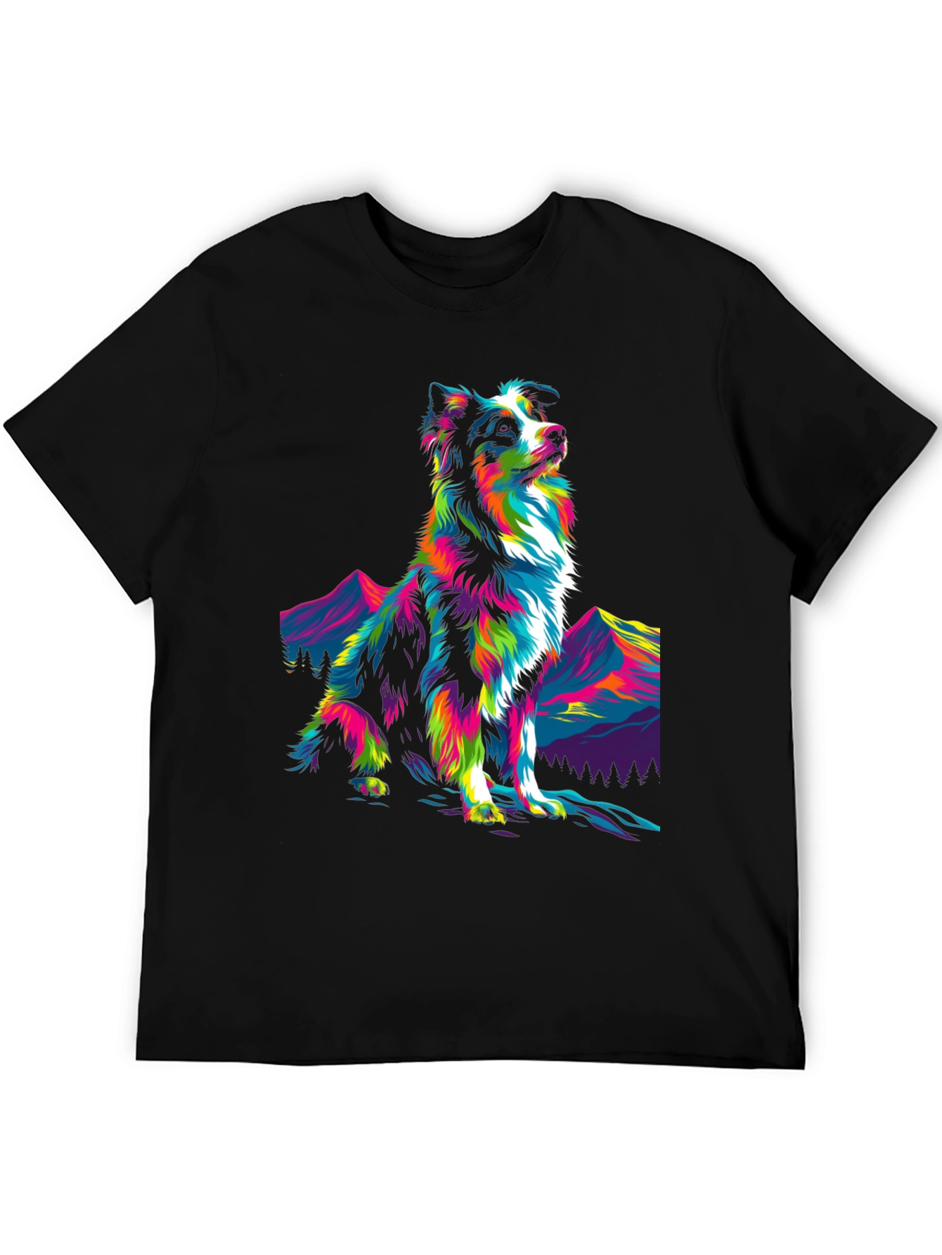 Psychedelic Dog Graphic Tee - Stylish Mens Black T-Shirt