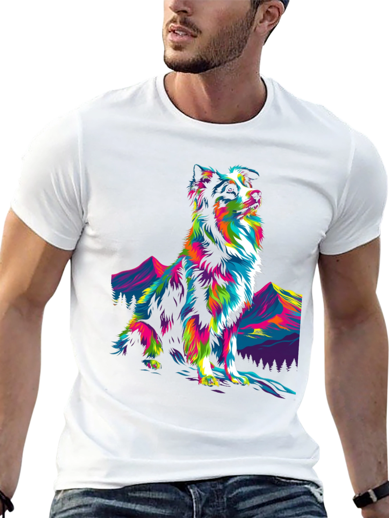 Psychedelic Dog Graphic Tee - Stylish Mens Black T-Shirt