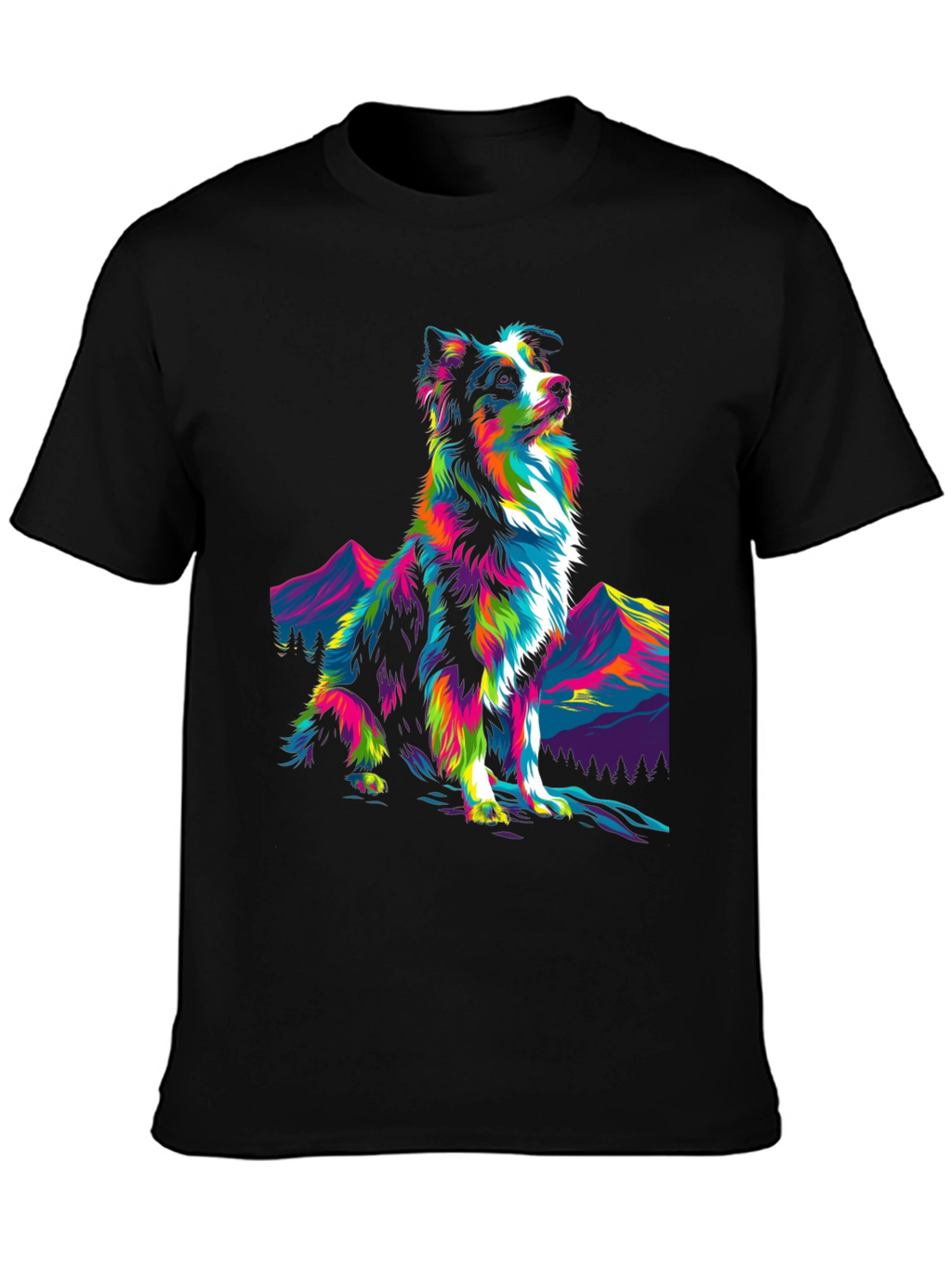 Psychedelic Dog Graphic Tee - Stylish Mens Black T-Shirt