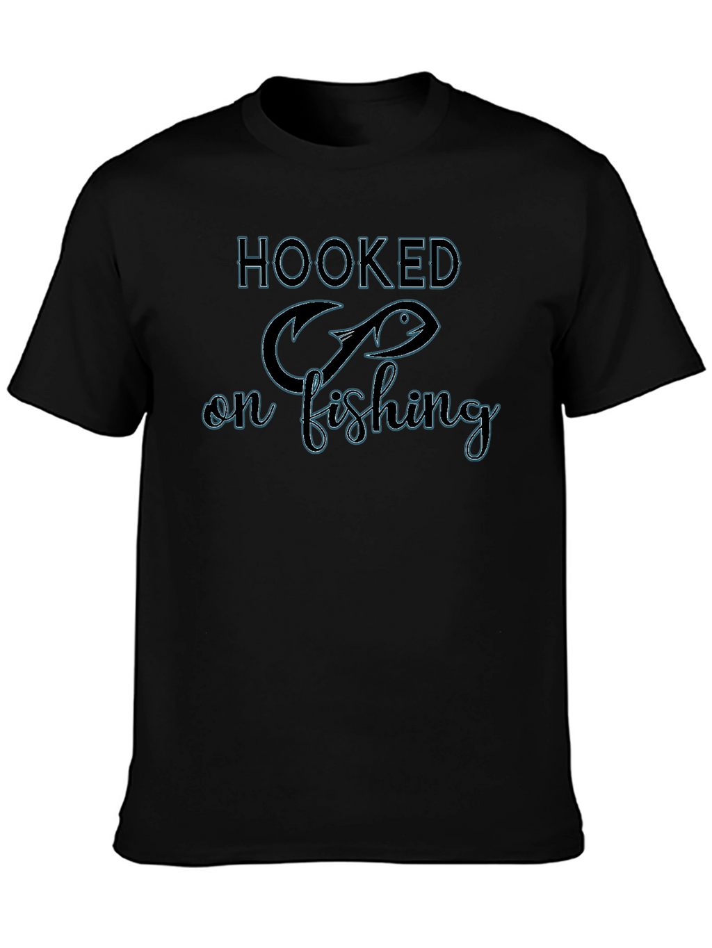 Hooked on Fishing Black Graphic T-Shirt