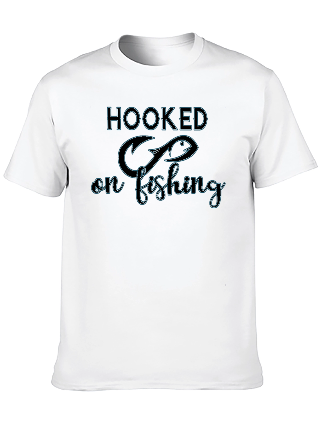 Hooked on Fishing Black Graphic T-Shirt