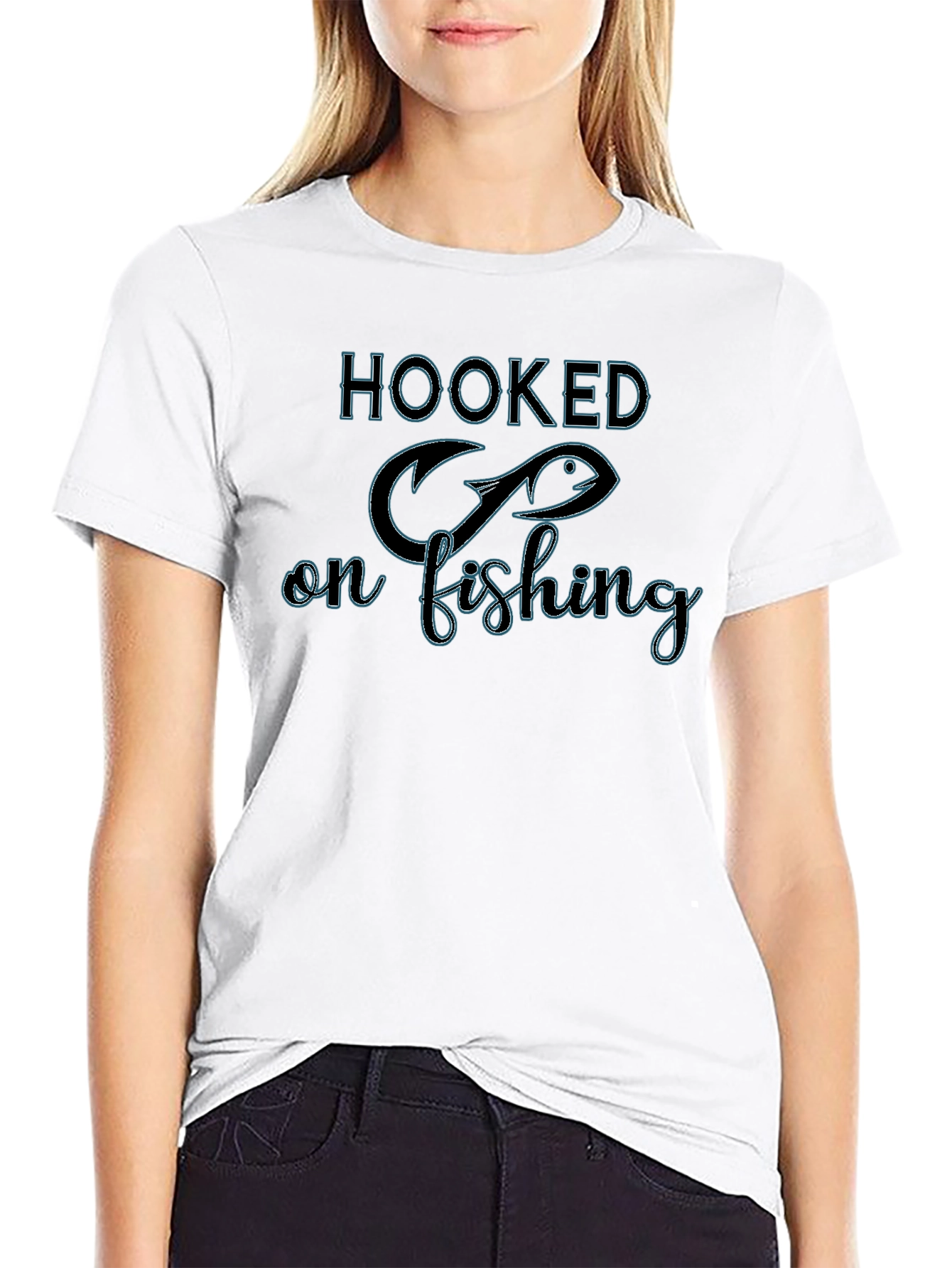 Hooked on Fishing Black Graphic T-Shirt