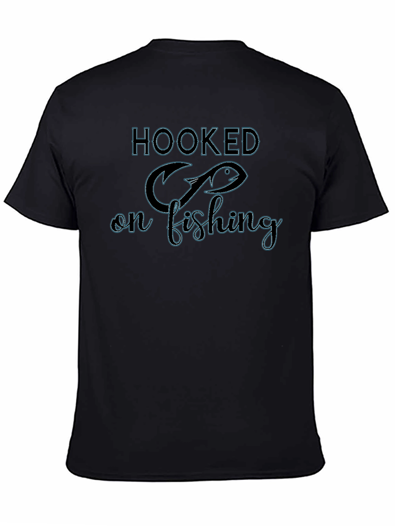 Hooked on Fishing Black Graphic T-Shirt