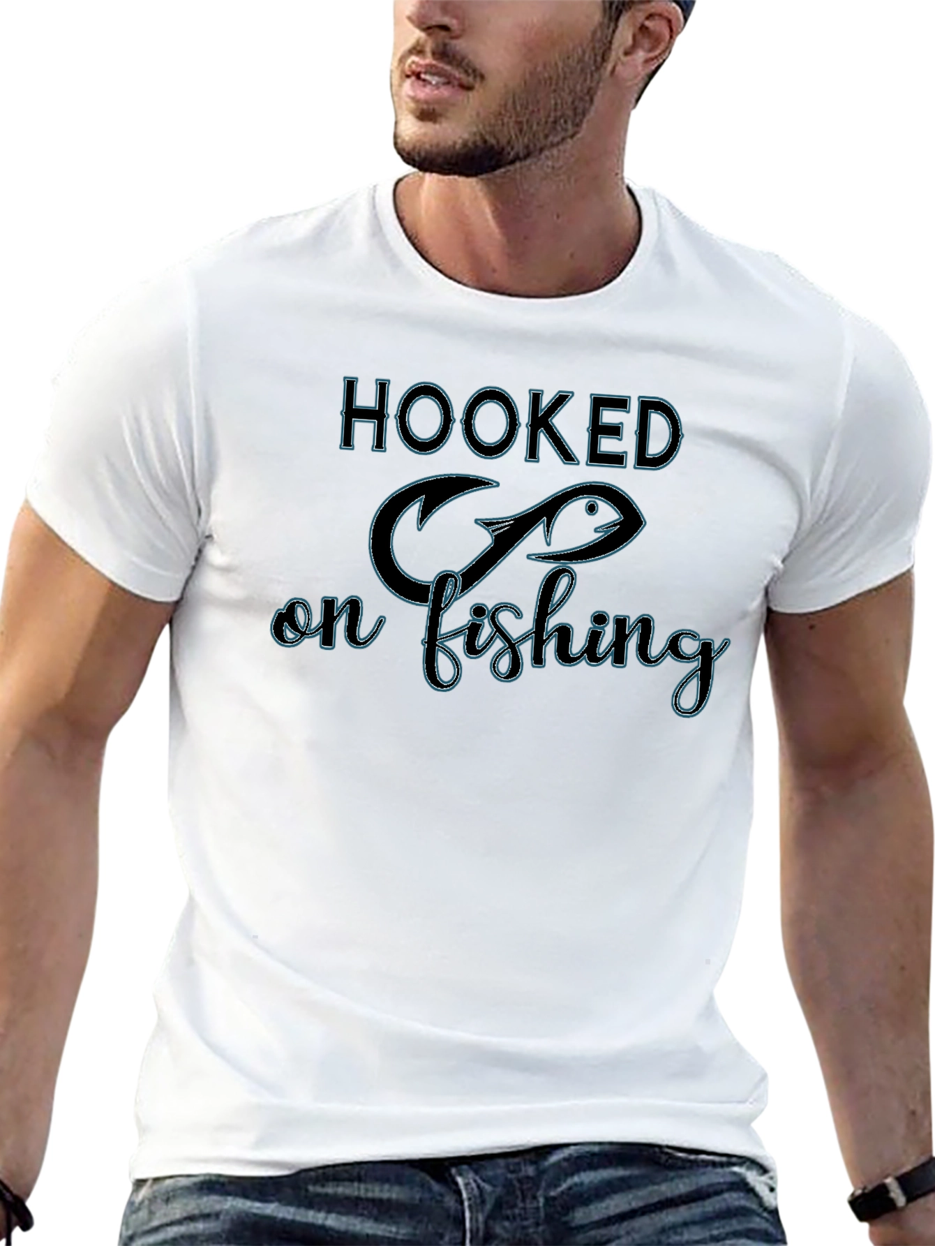 Hooked on Fishing Black Graphic T-Shirt