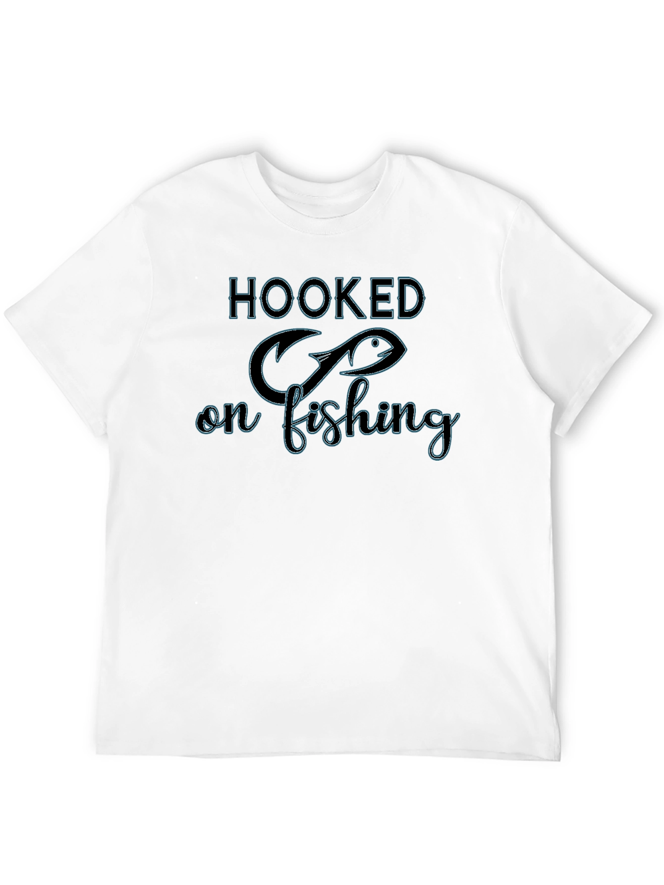 Hooked on Fishing Black Graphic T-Shirt