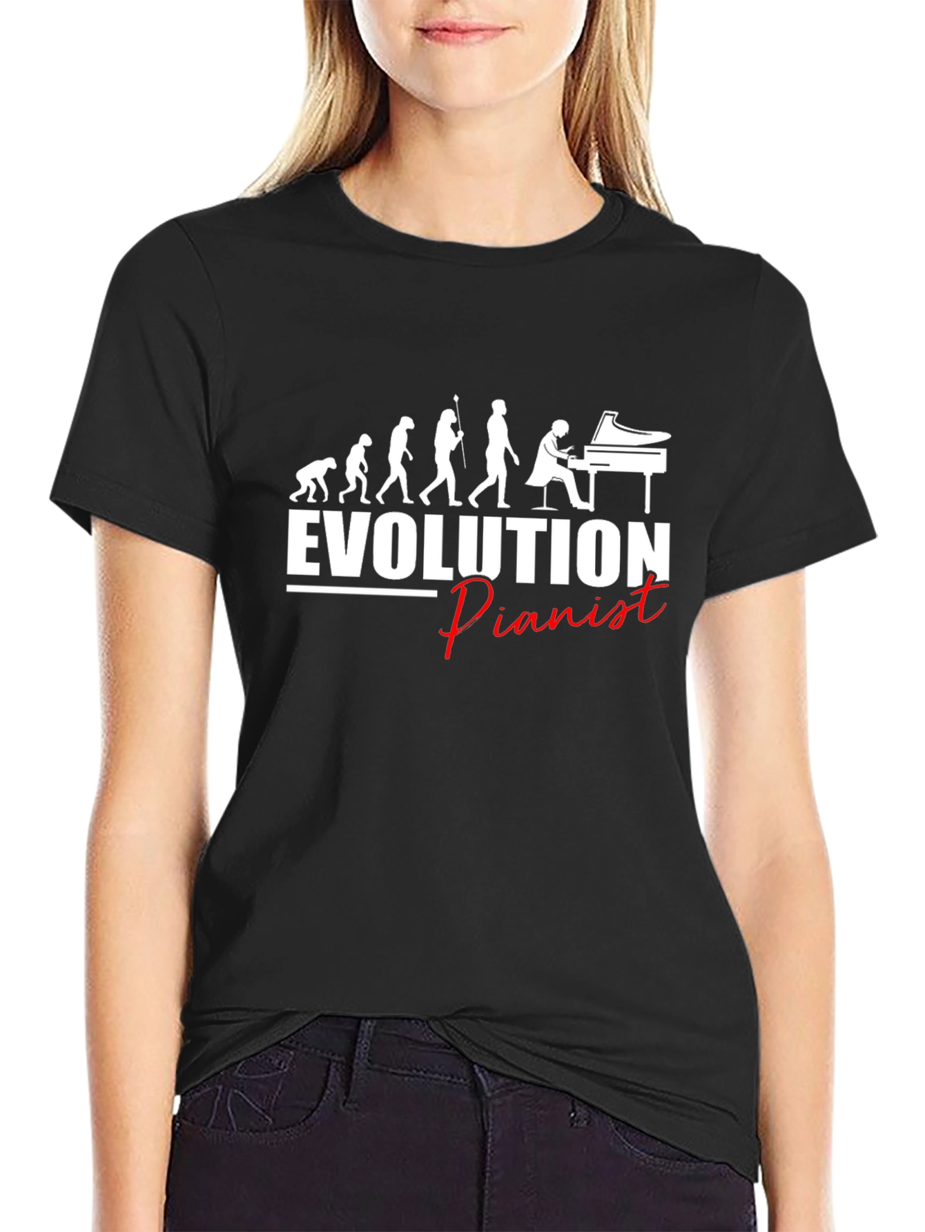 Evolution of Pianist Black Graphic T-Shirt