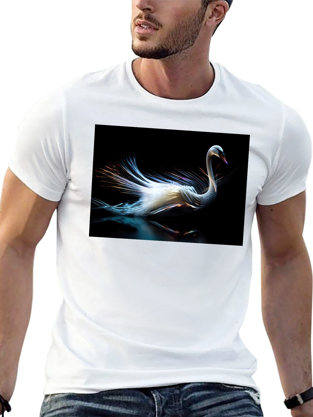 Swan Graphic Tee - Black Cotton Casual Style