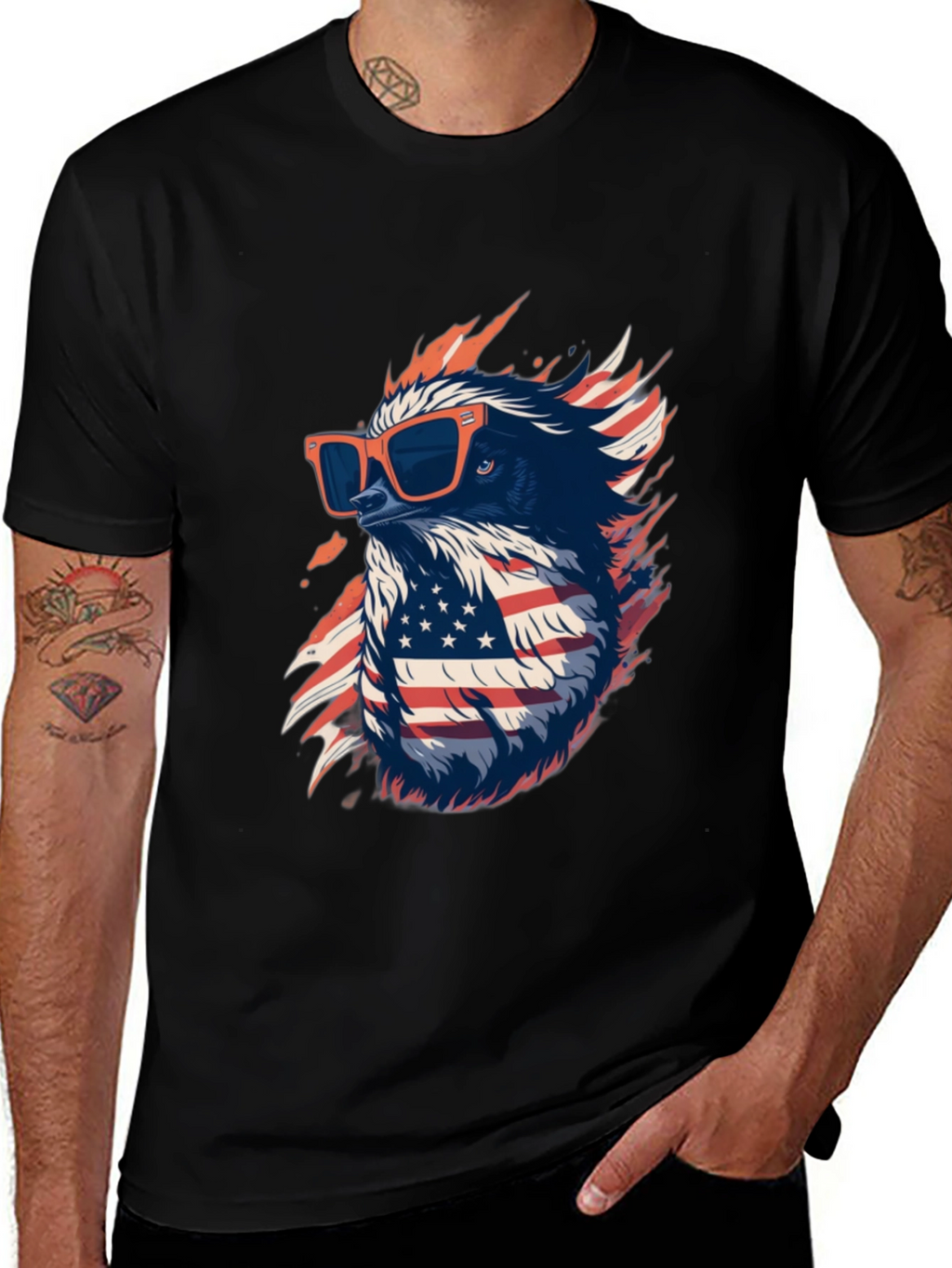 Cool Eagle USA Flag Graphic Black T-Shirt