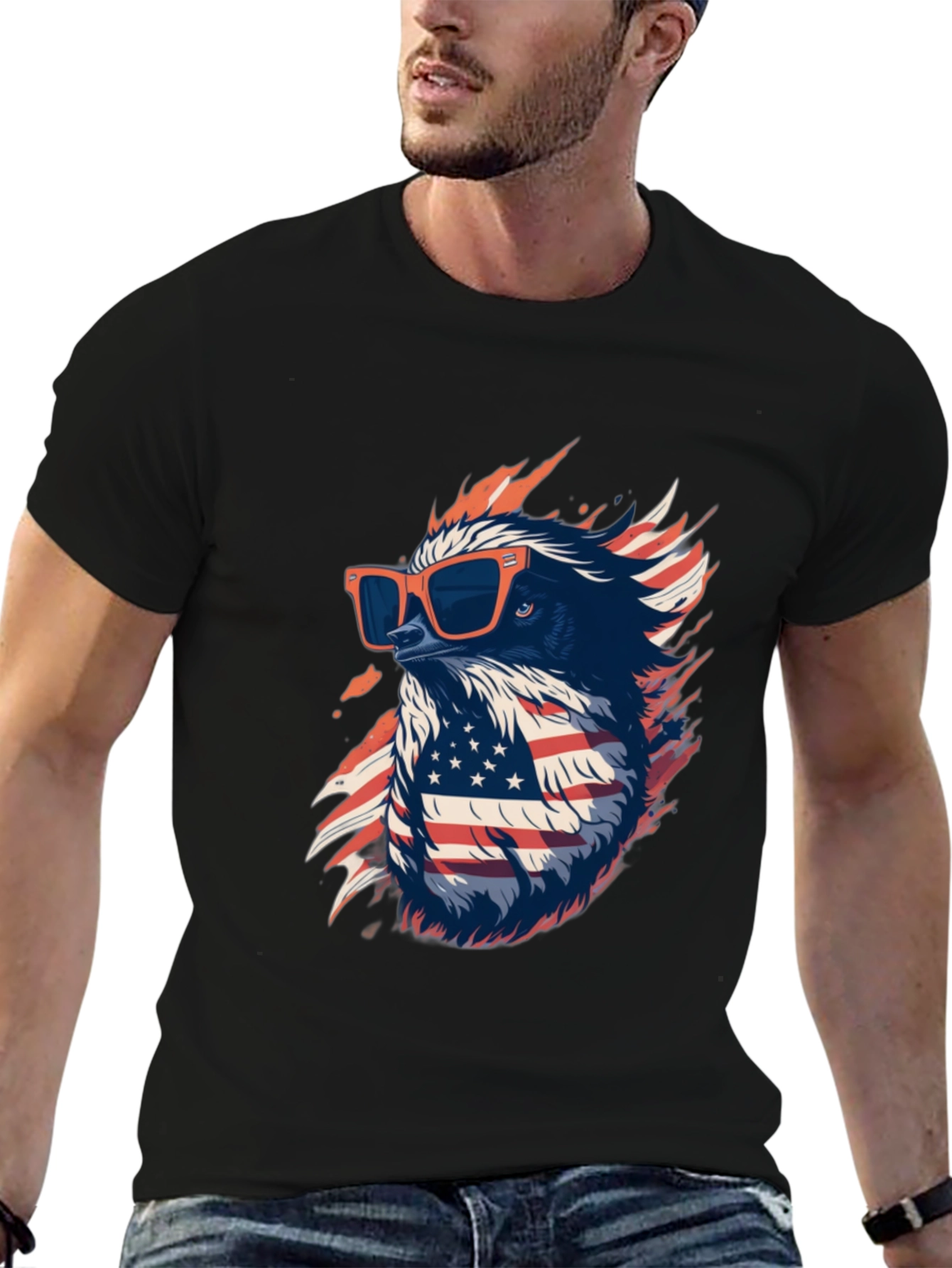 Cool Eagle USA Flag Graphic Black T-Shirt