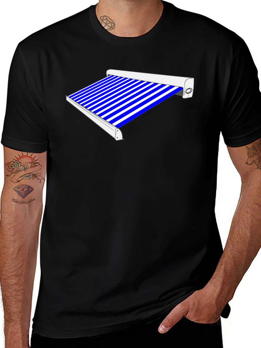 Striped Awning Graphic Tee - Cool Style