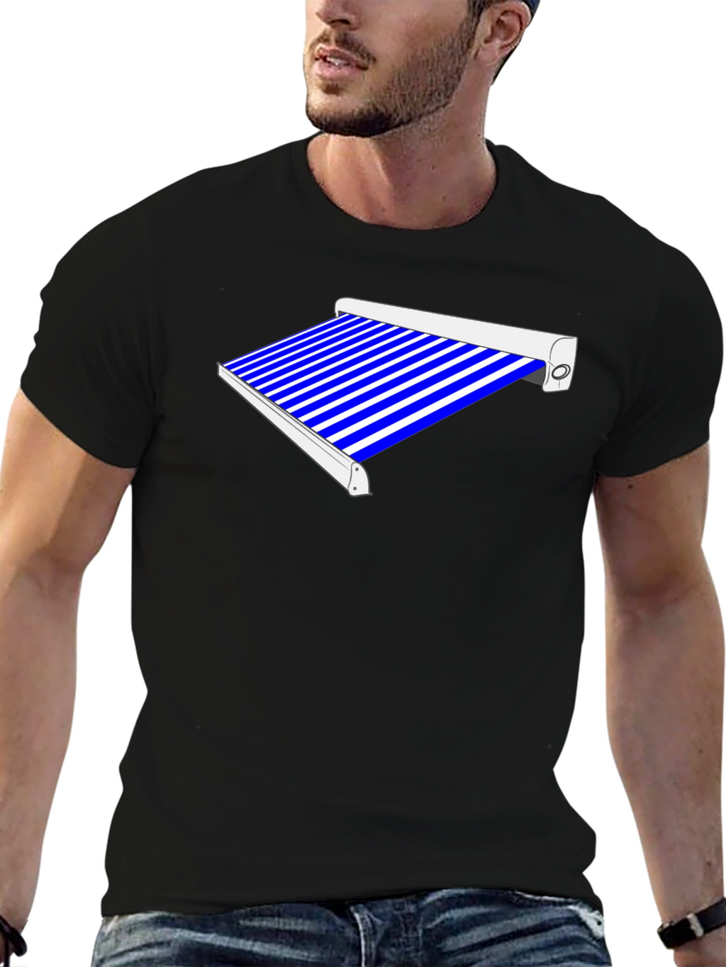 Striped Awning Graphic Tee - Cool Style