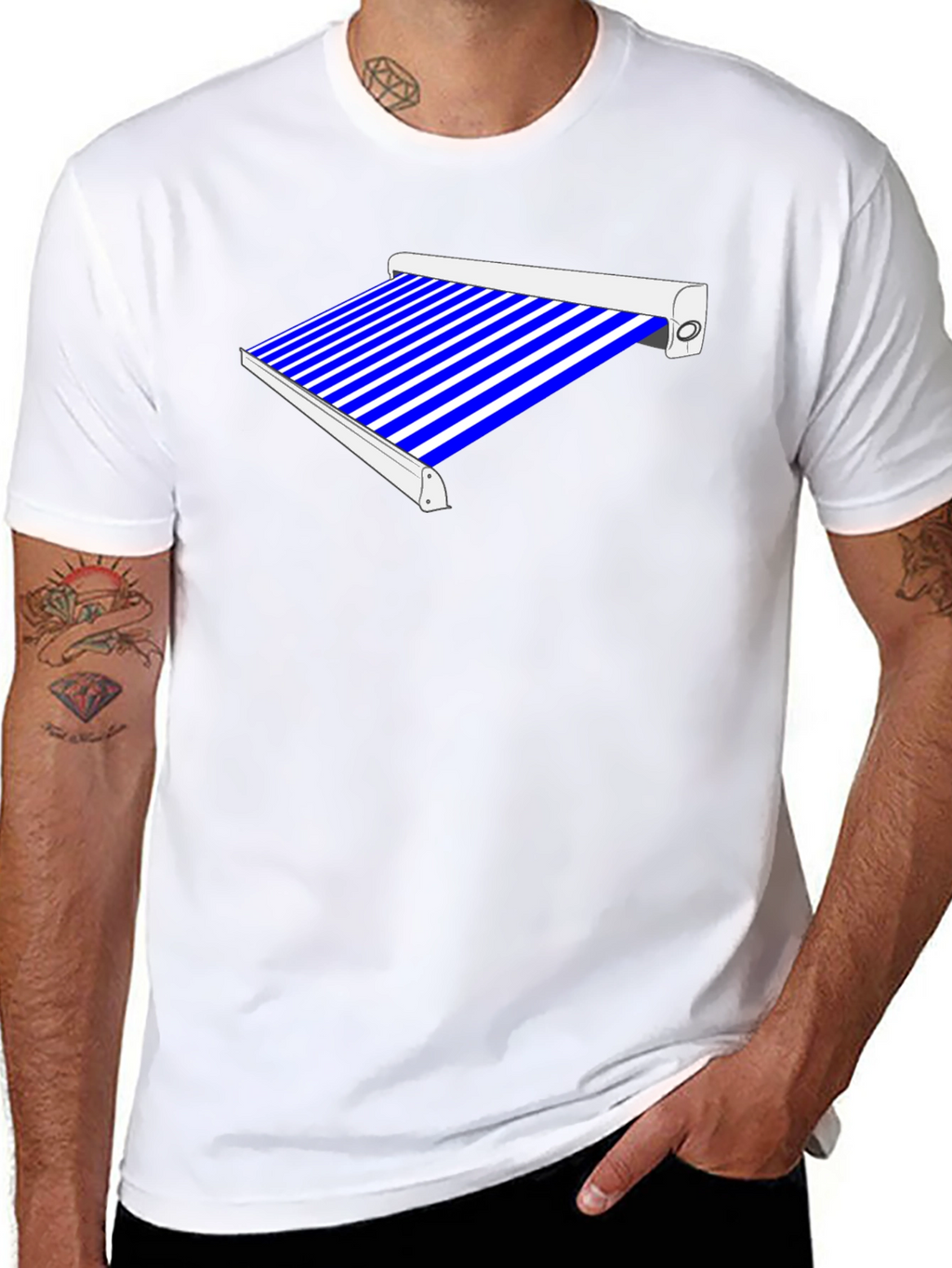 Striped Awning Graphic Tee - Cool Style