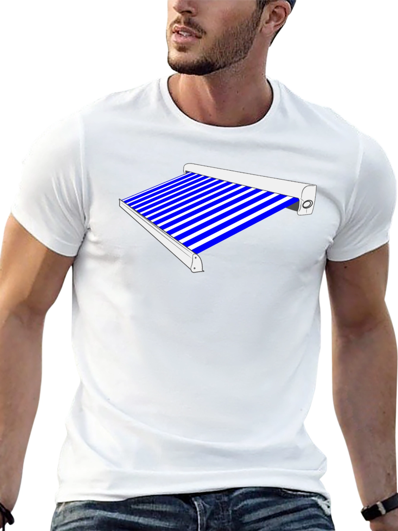 Striped Awning Graphic Tee - Cool Style