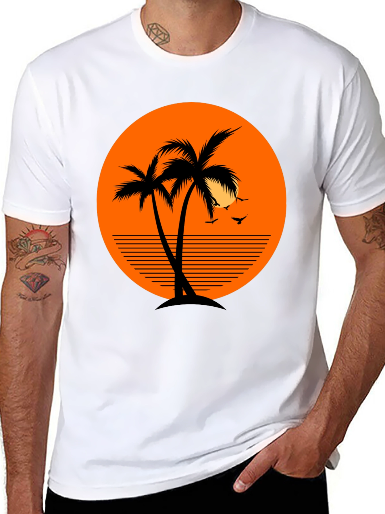 Tropical Palm Tree Sunset Graphic T-Shirt