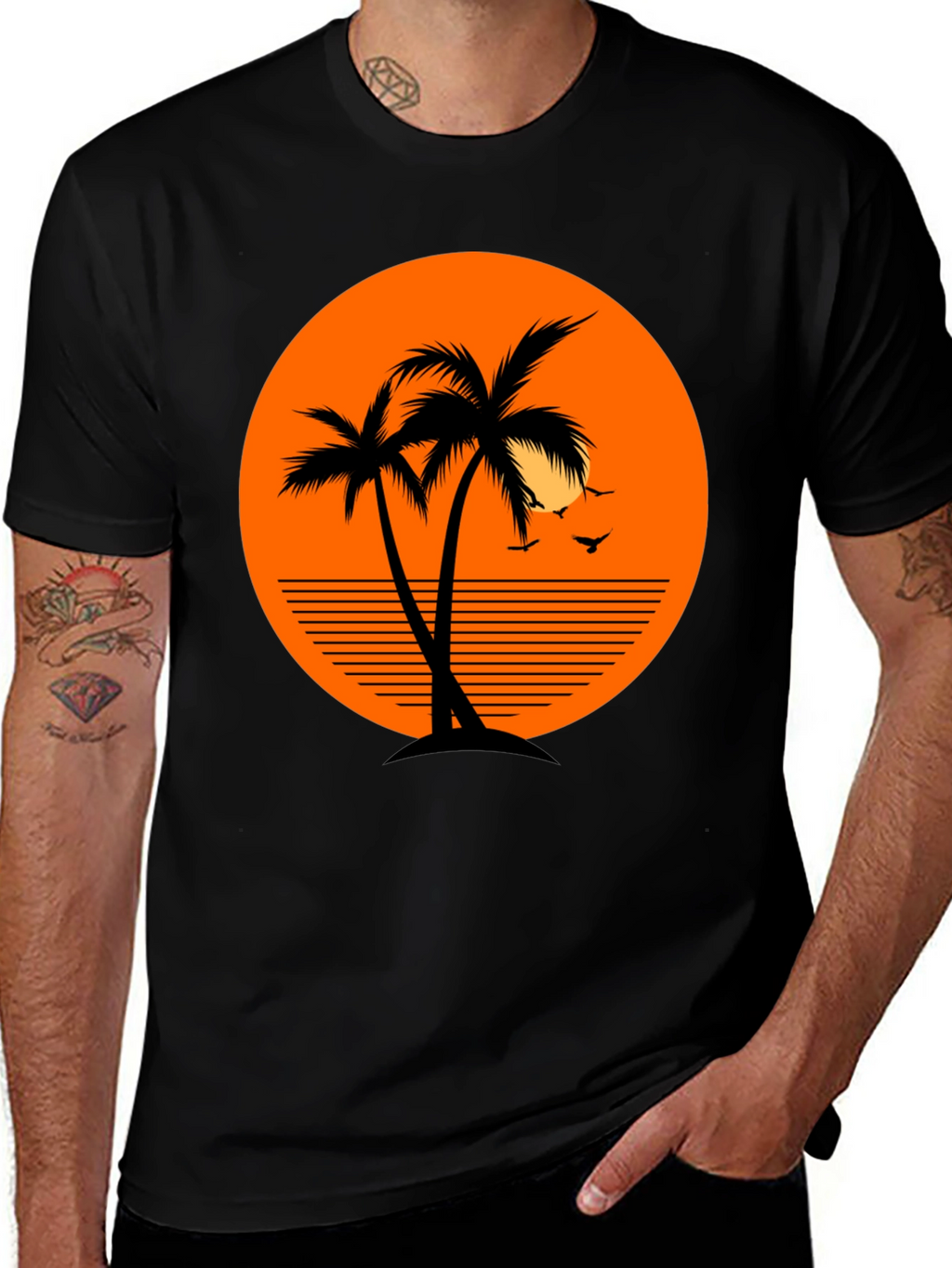 Tropical Palm Tree Sunset Graphic T-Shirt