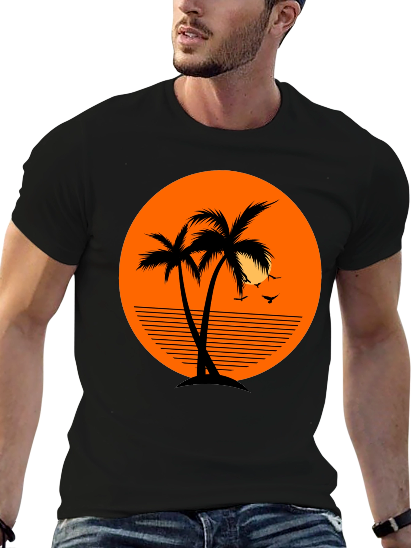 Tropical Palm Tree Sunset Graphic T-Shirt