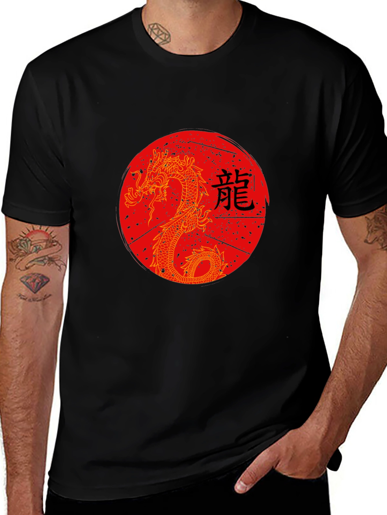 Dragon Graphic Tee - Black Crew Neck Shirt