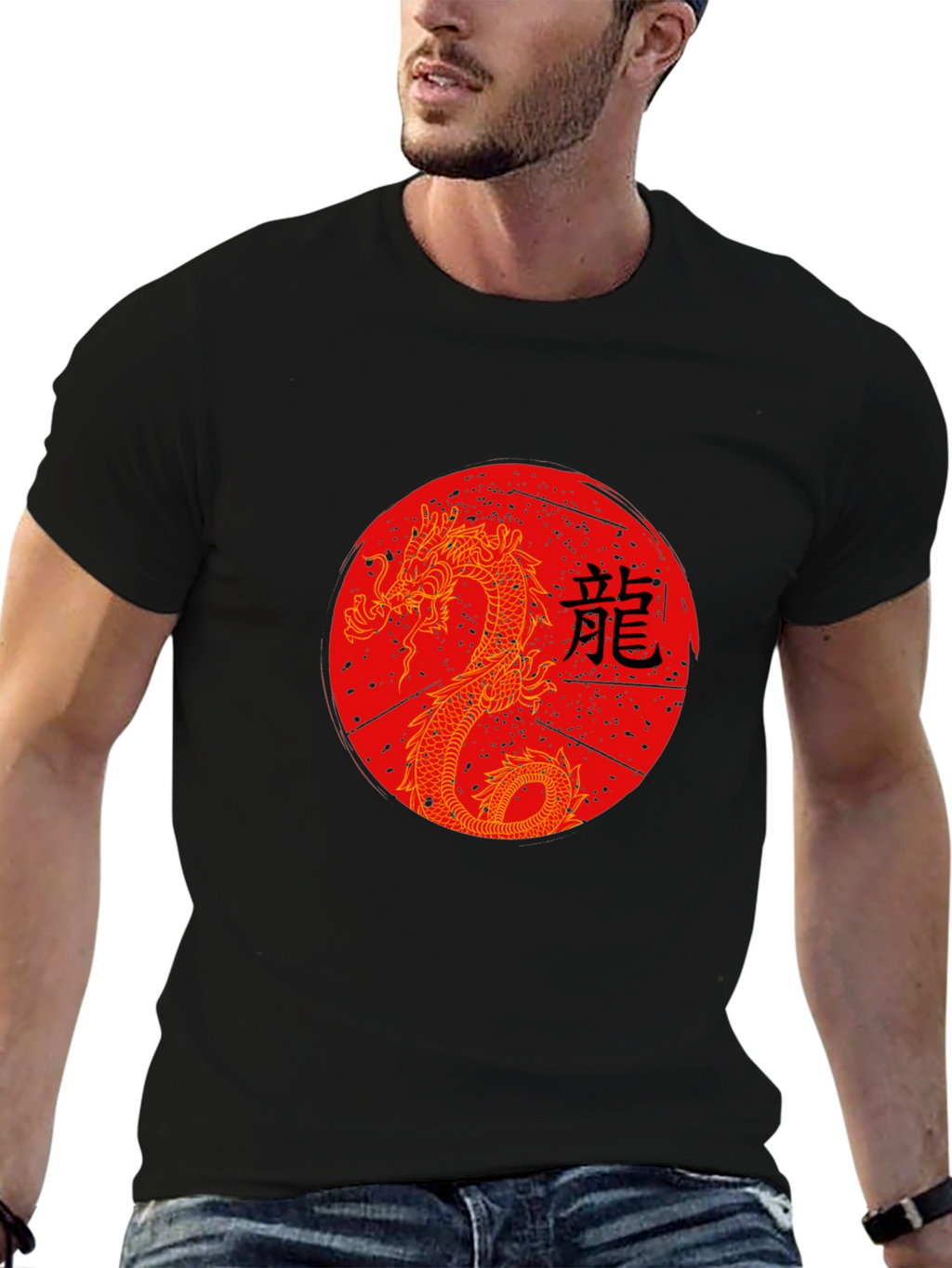 Dragon Graphic Tee - Black Crew Neck Shirt
