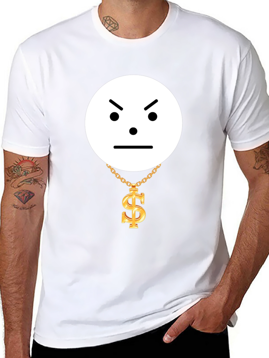 Grumpy Emoji with Dollar Chain Graphic Tee