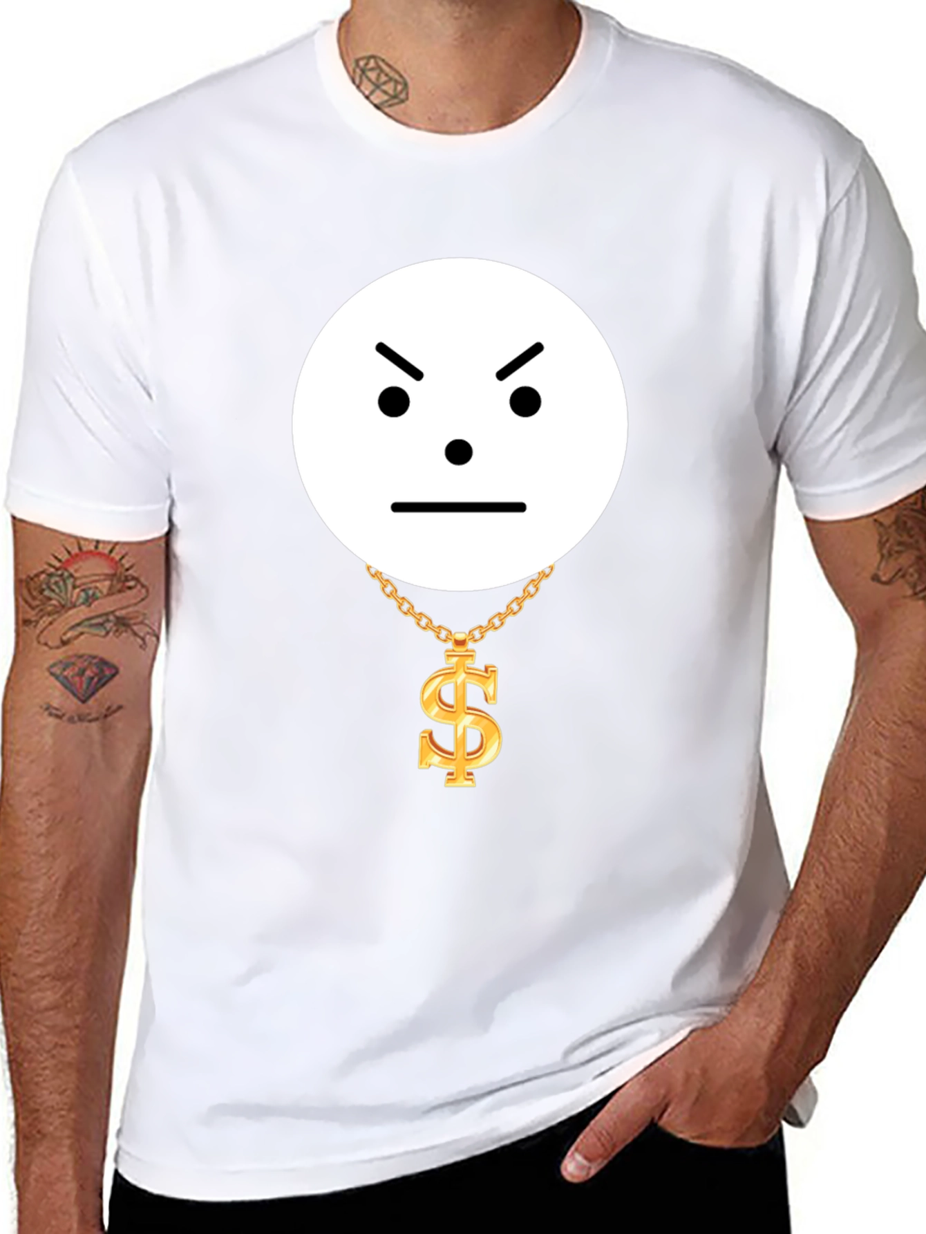 Grumpy Emoji with Dollar Chain Graphic Tee