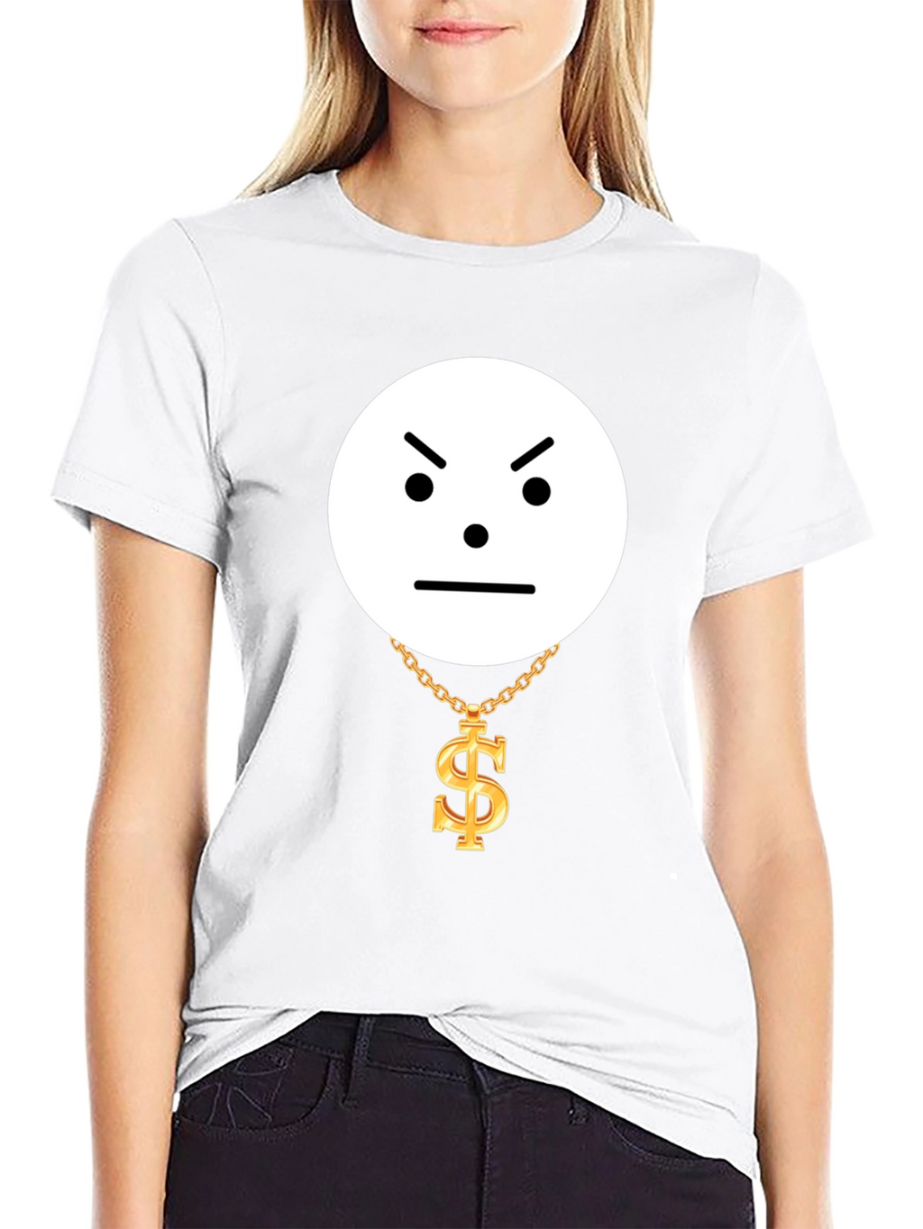 Grumpy Emoji with Dollar Chain Graphic Tee