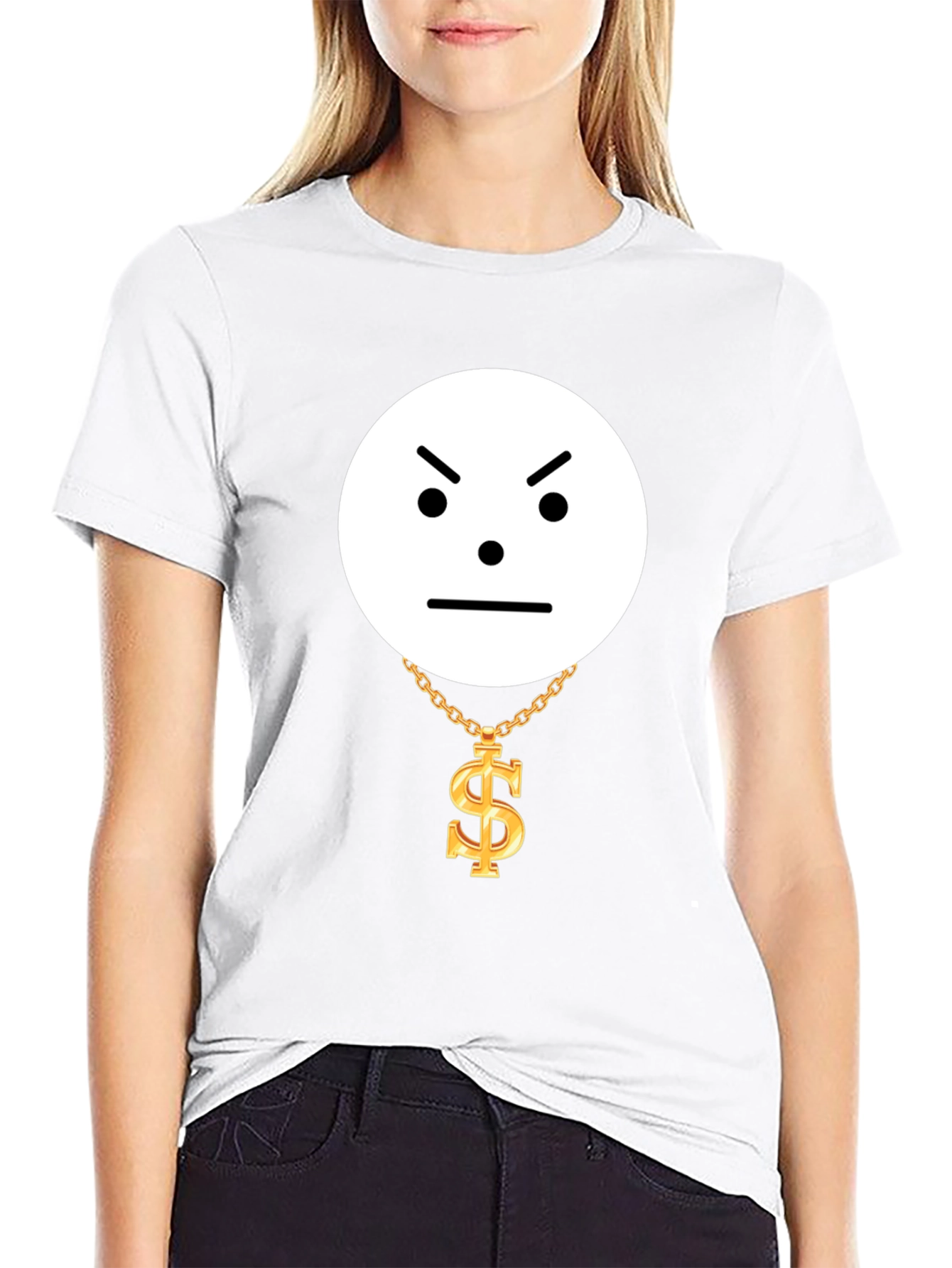 Grumpy Emoji with Dollar Chain Graphic Tee