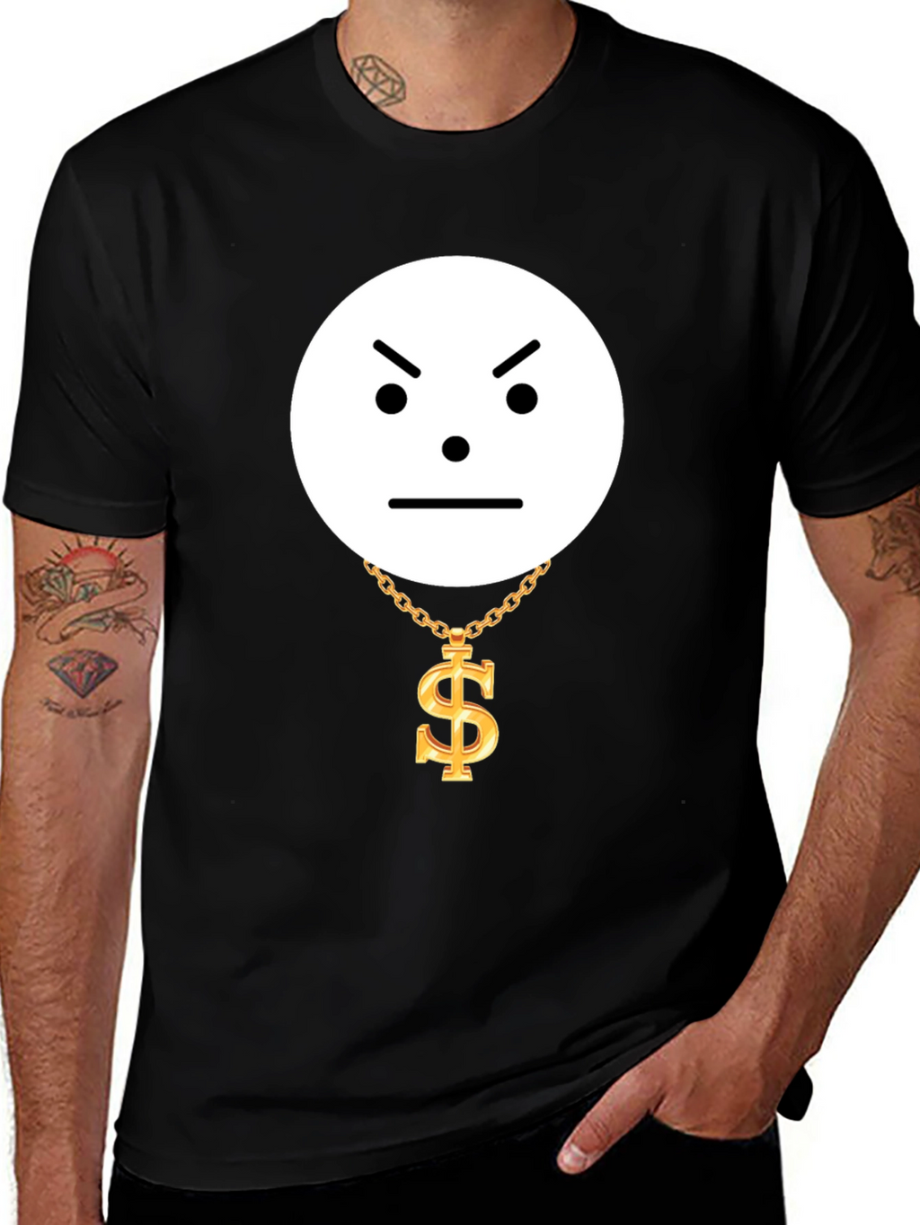 Grumpy Emoji with Dollar Chain Graphic Tee
