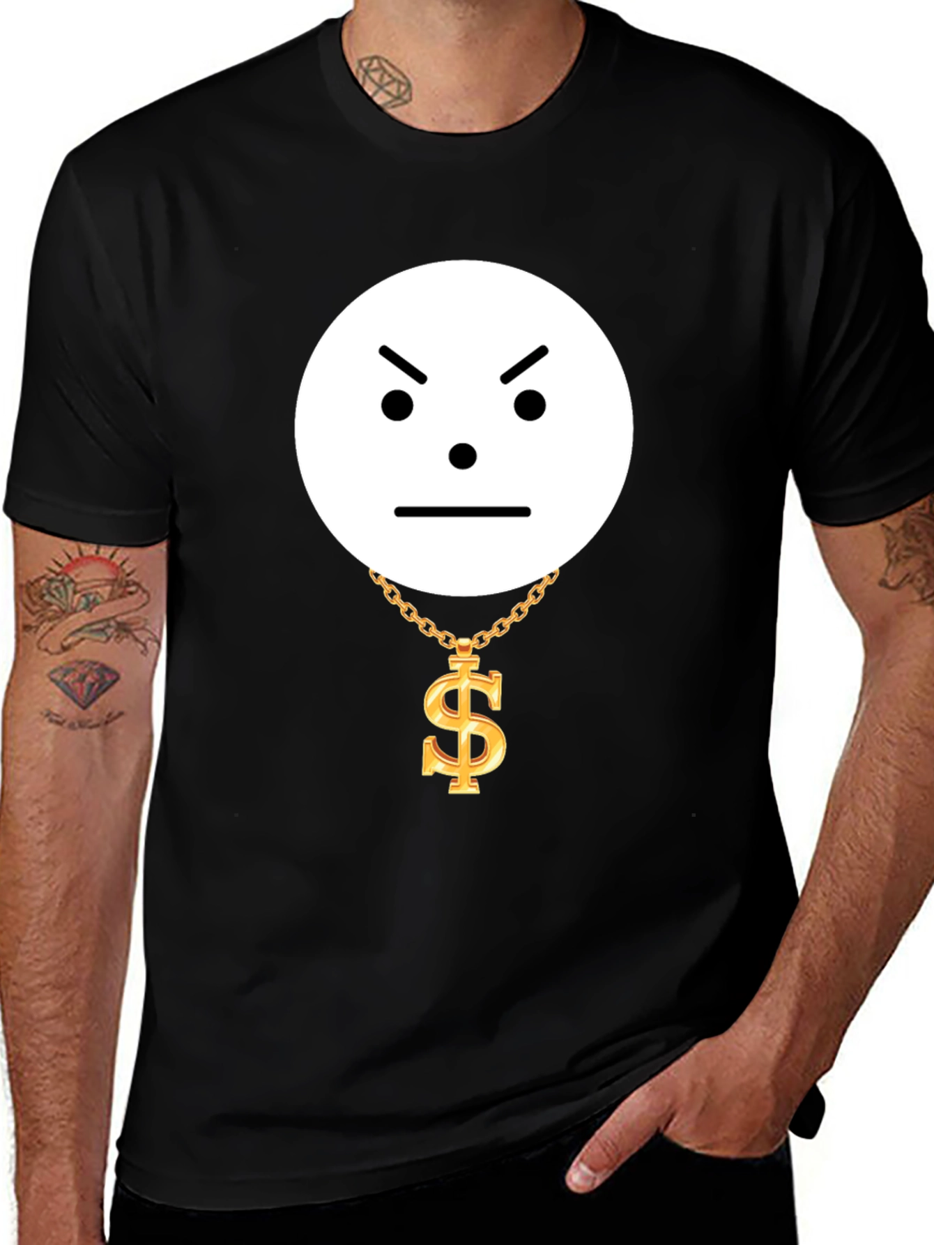Grumpy Emoji with Dollar Chain Graphic Tee