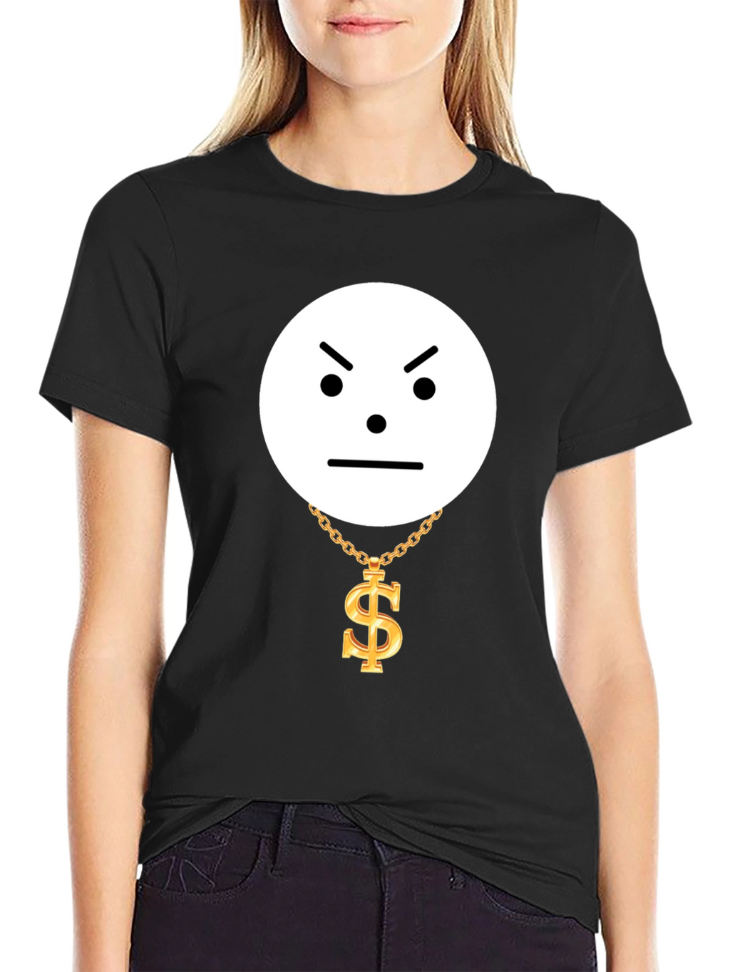 Grumpy Emoji with Dollar Chain Graphic Tee