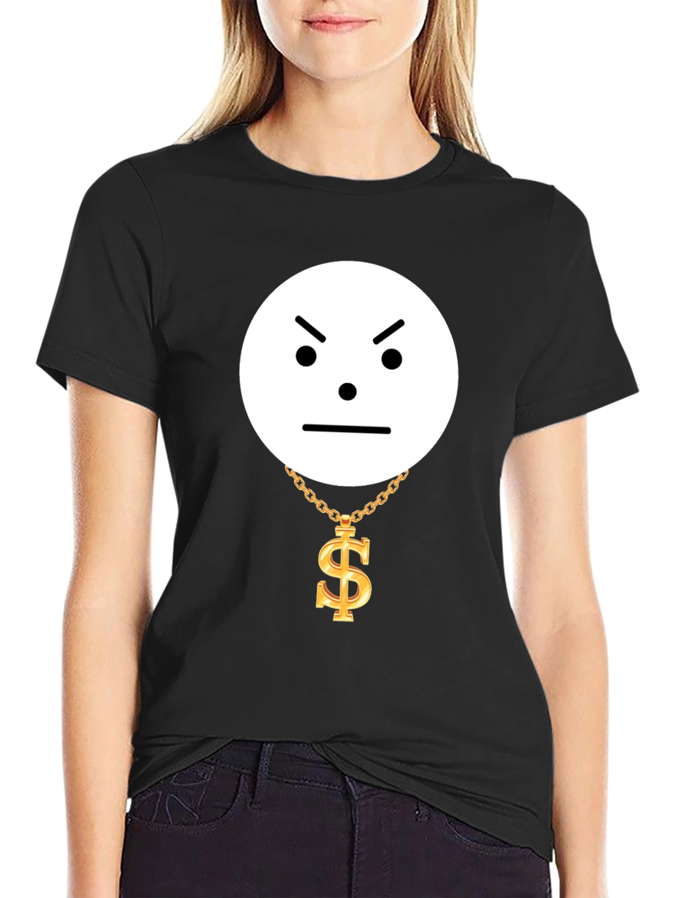 Grumpy Emoji with Dollar Chain Graphic Tee