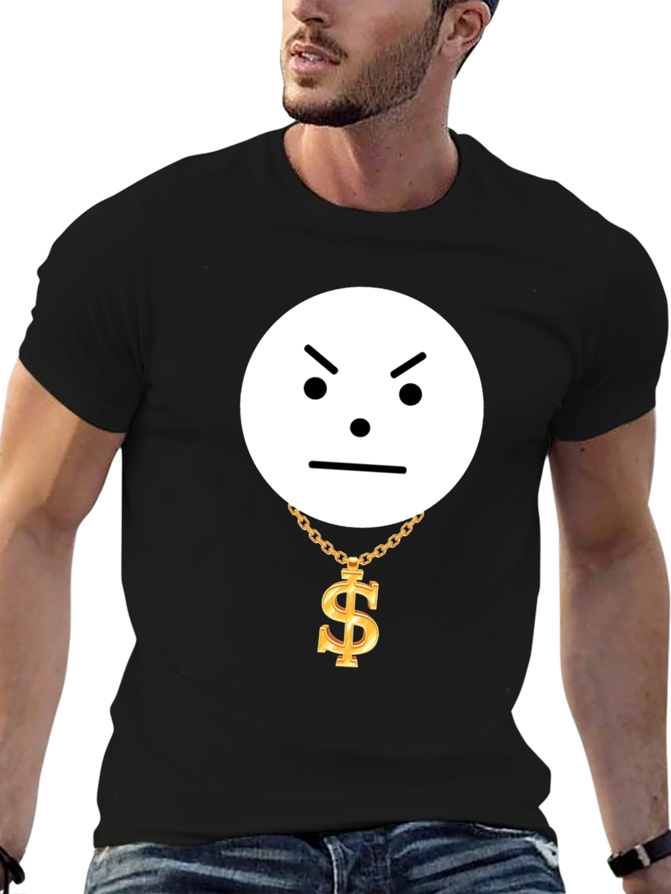 Grumpy Emoji with Dollar Chain Graphic Tee