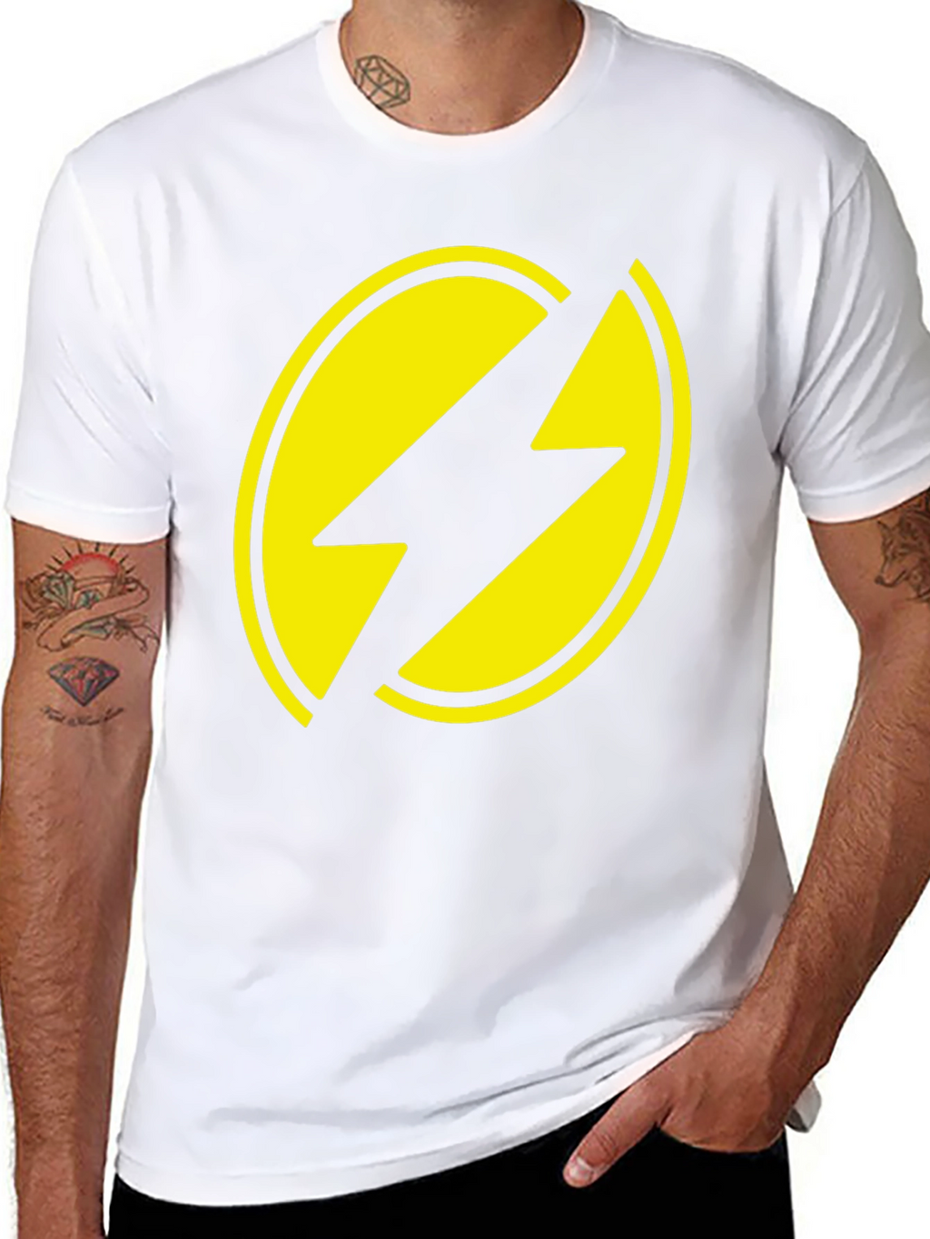 Black T-Shirt with Yellow Lightning Bolt Design