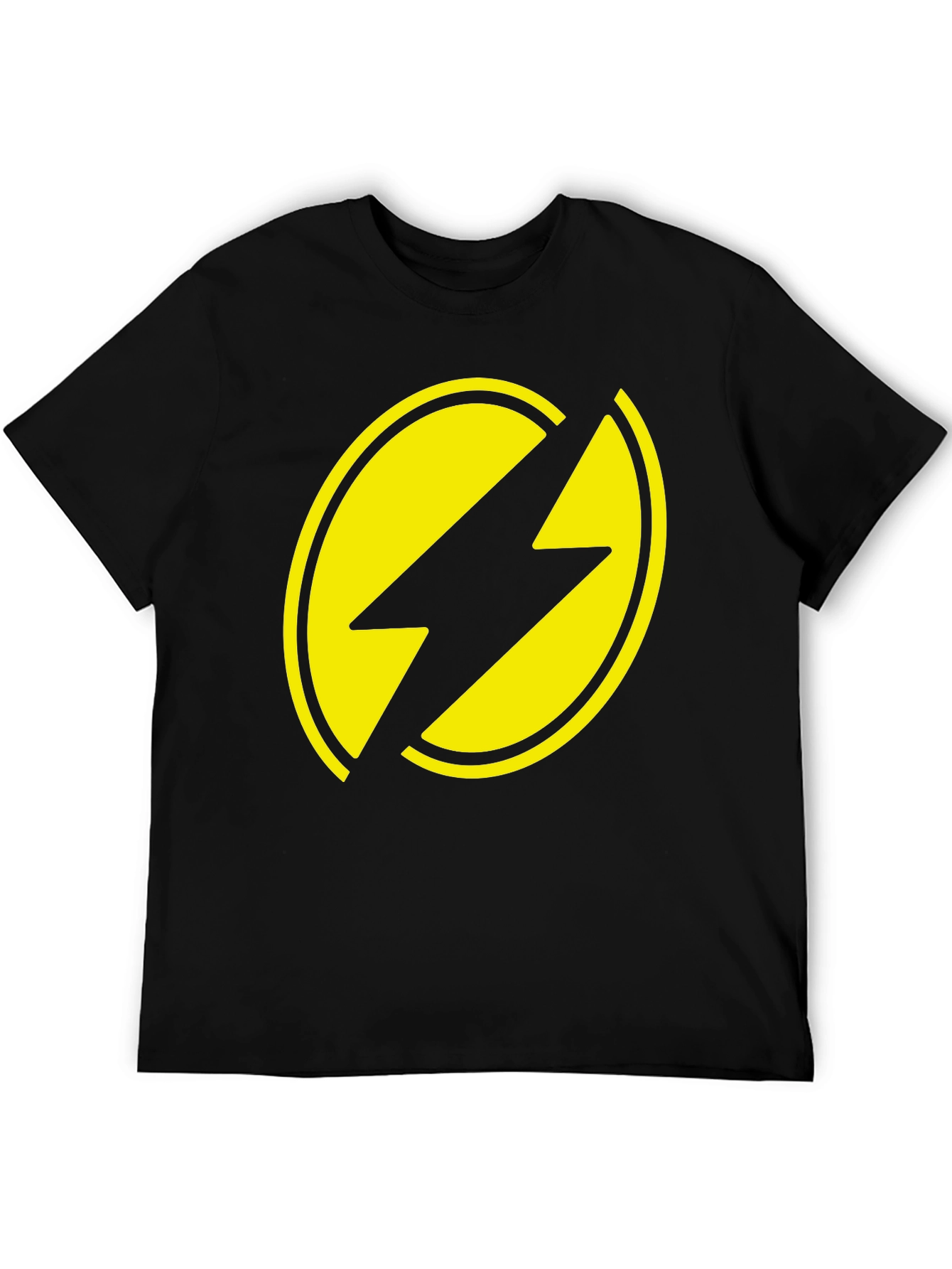 Black T-Shirt with Yellow Lightning Bolt Design