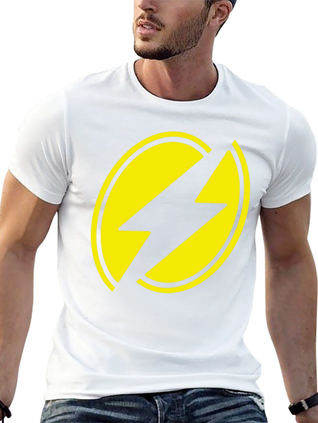 Black T-Shirt with Yellow Lightning Bolt Design