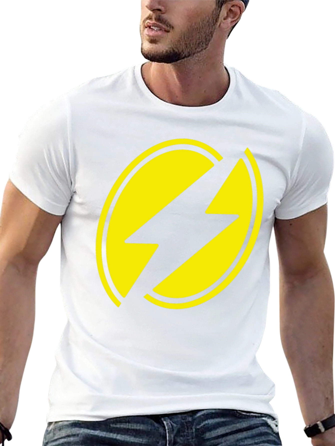 Black T-Shirt with Yellow Lightning Bolt Design