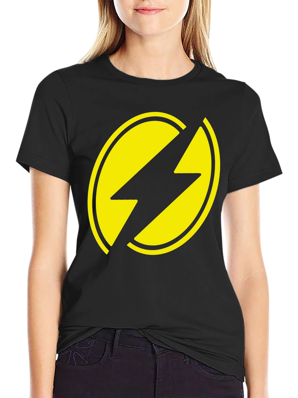 Black T-Shirt with Yellow Lightning Bolt Design