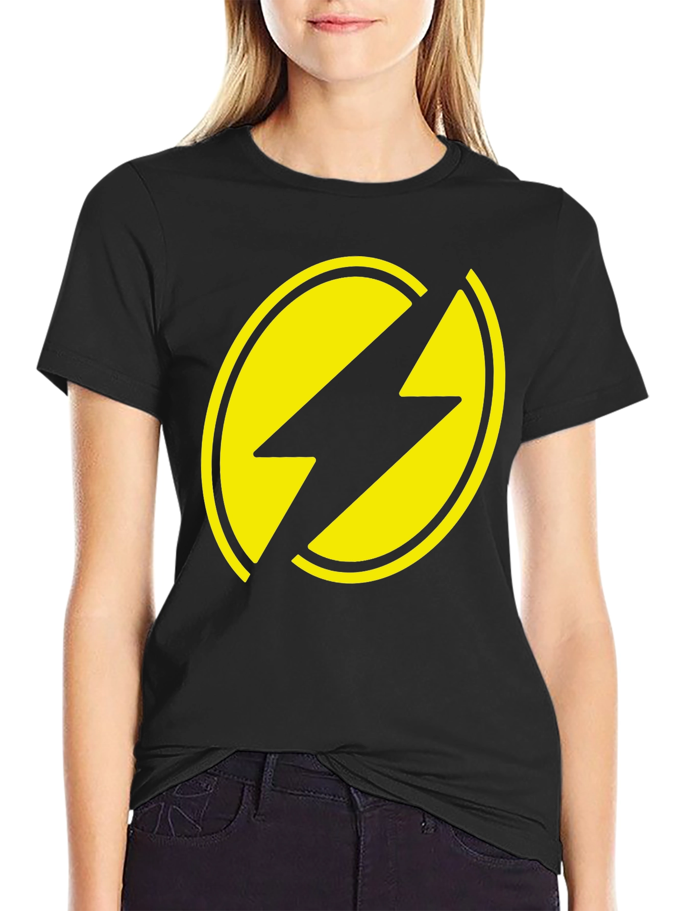 Black T-Shirt with Yellow Lightning Bolt Design