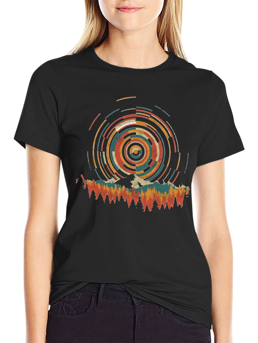 Retro Mountain Circle Graphic Tee - Black