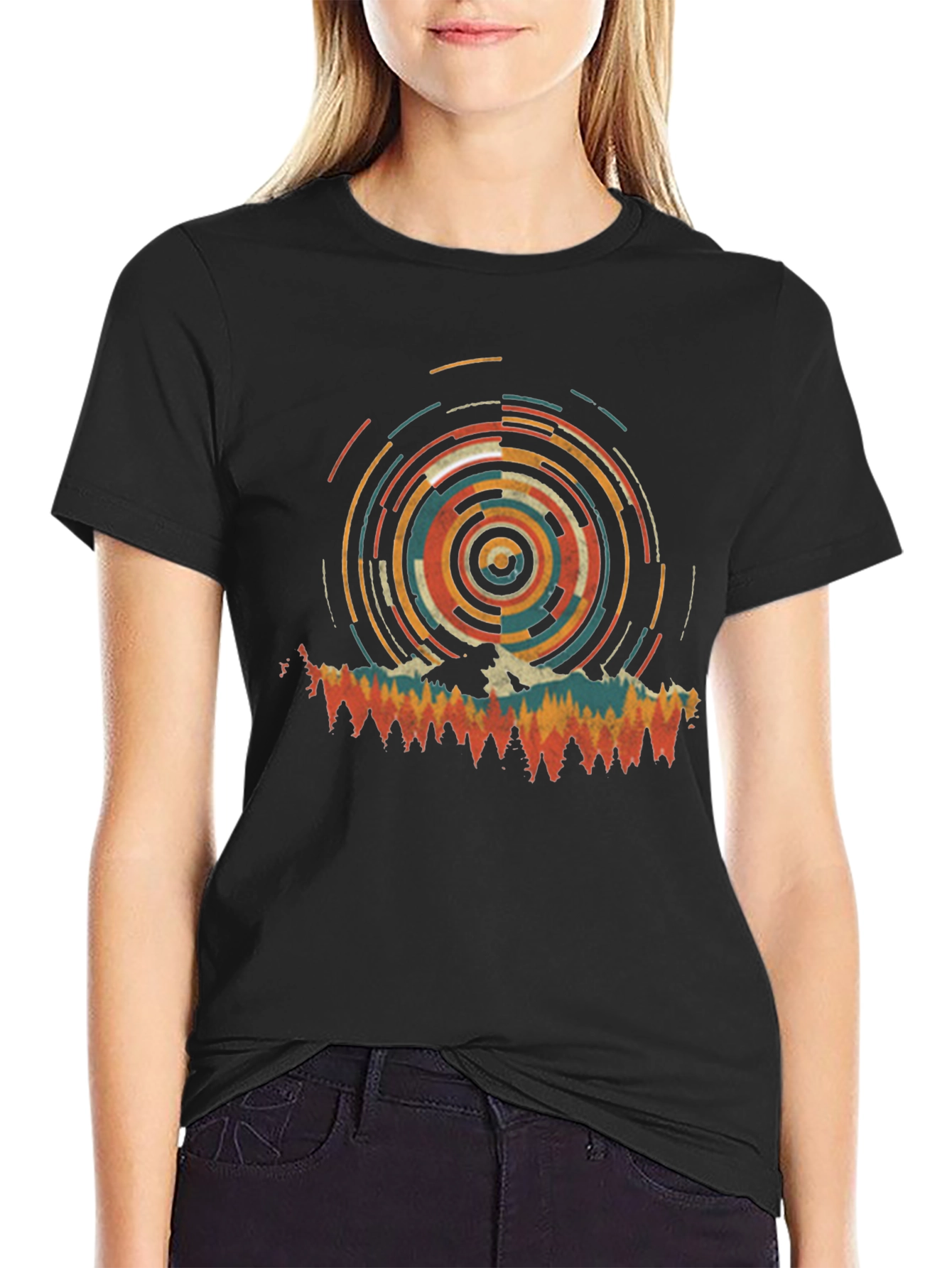 Retro Mountain Circle Graphic Tee - Black