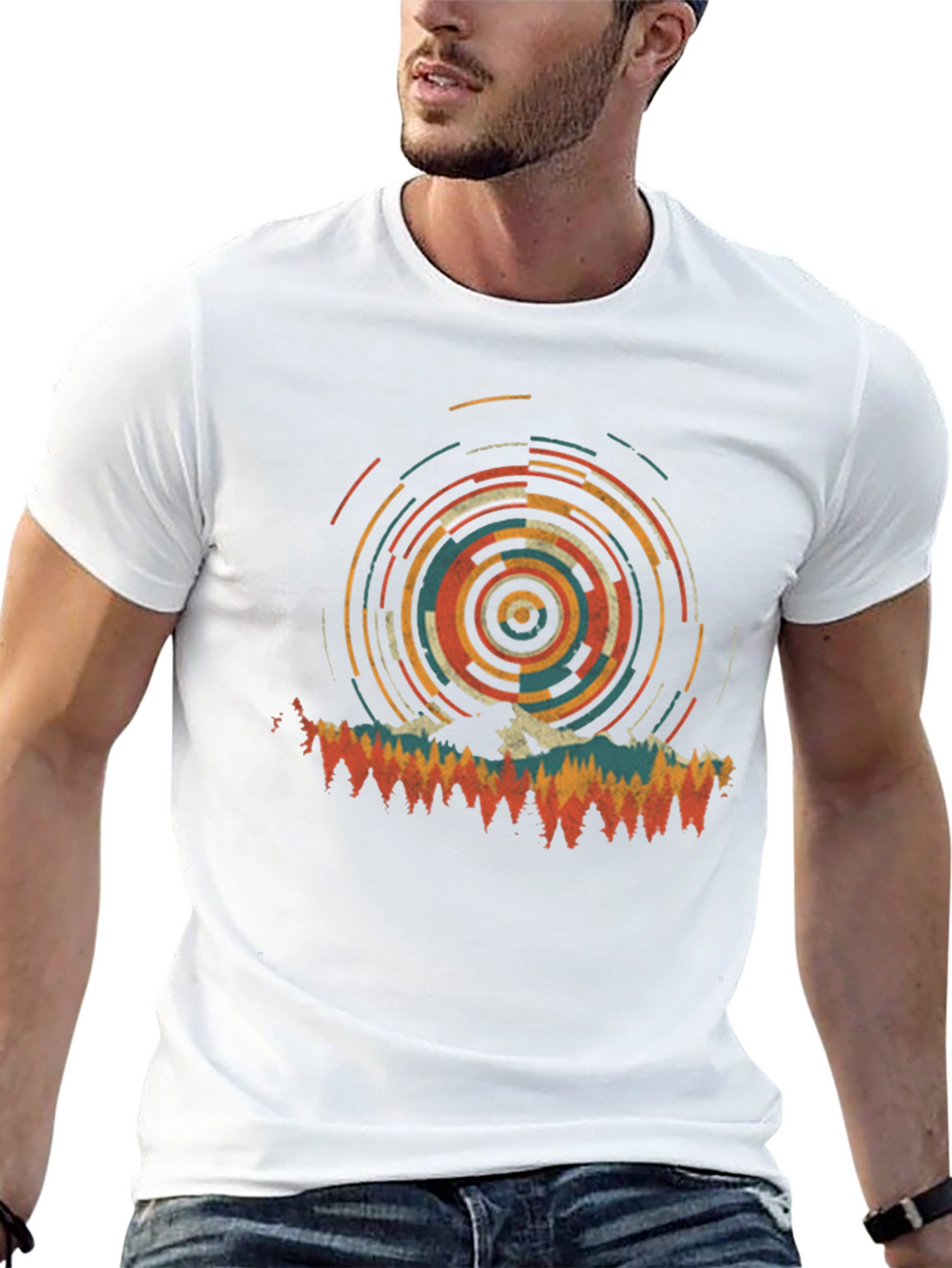 Retro Mountain Circle Graphic Tee - Black